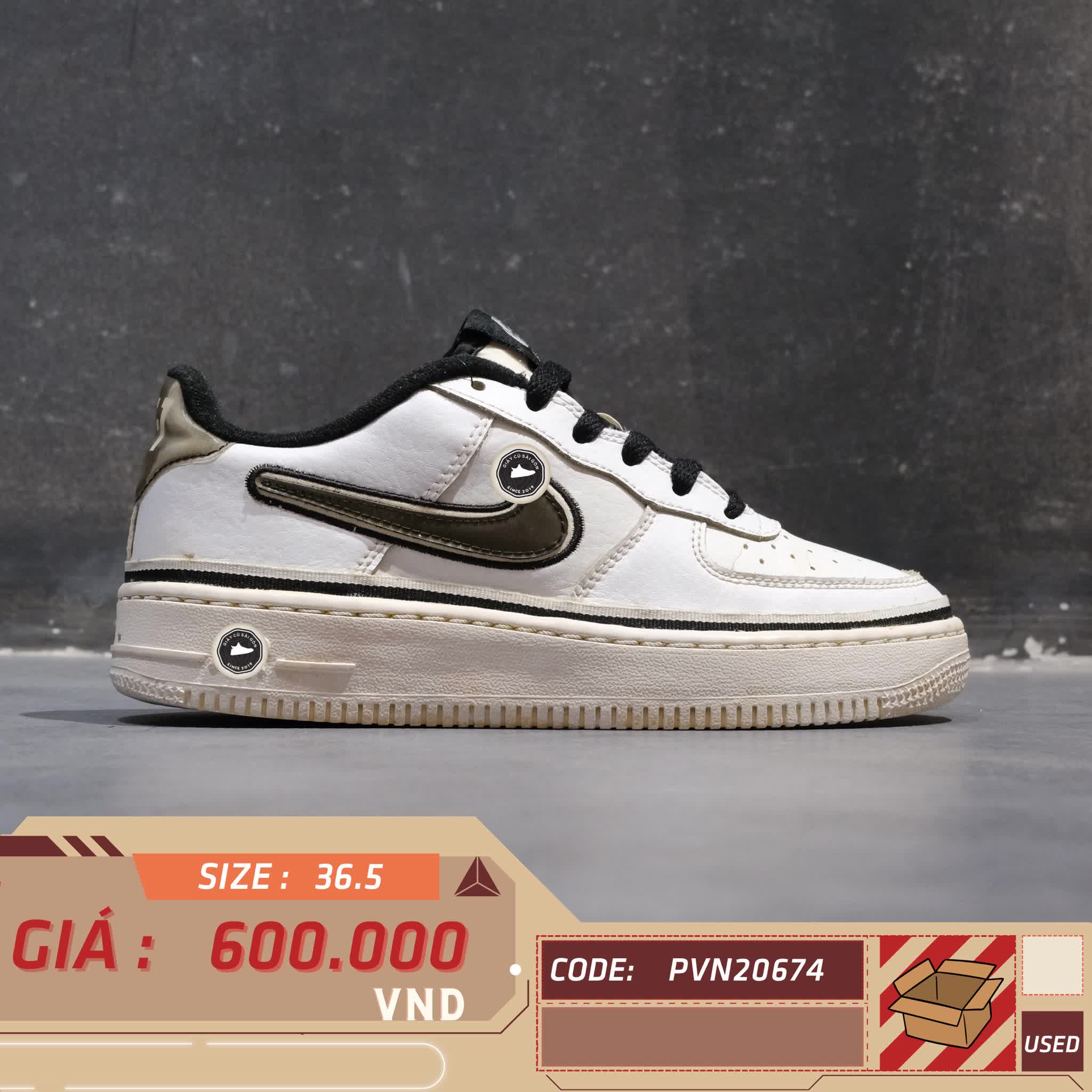 NIKE AIR FORCE 1 LOW NBA WHITE BLACK AR0734-100 SIZE 36.5 GIÀY 2HAND CHÍNH HÃNG PVN20674