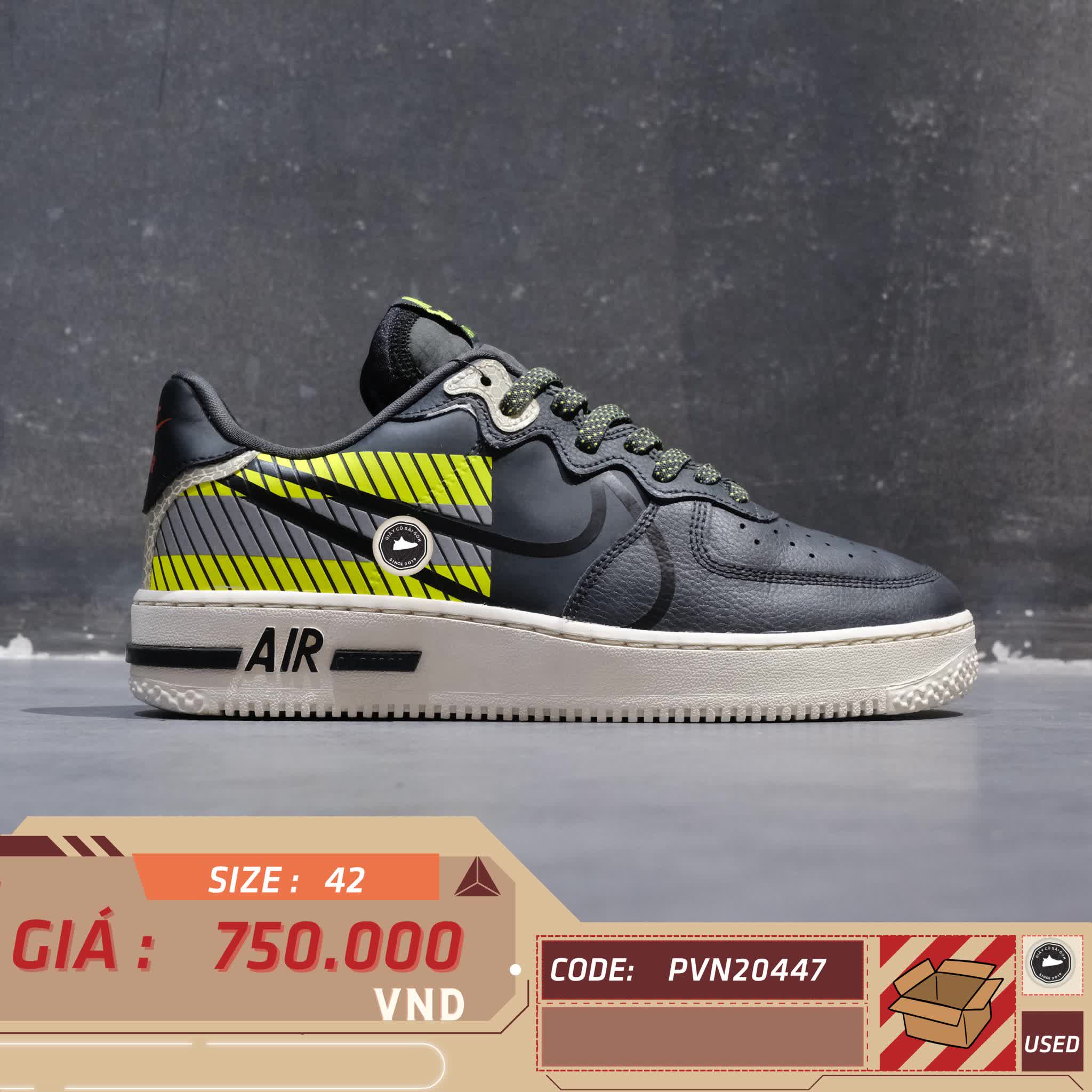 Nike 3M x Air Force 1 React LX 'Anthracite Volt' CT3316 003 SIZE 42 GIÀY 2HAND CHÍNH HÃNG PVN20447