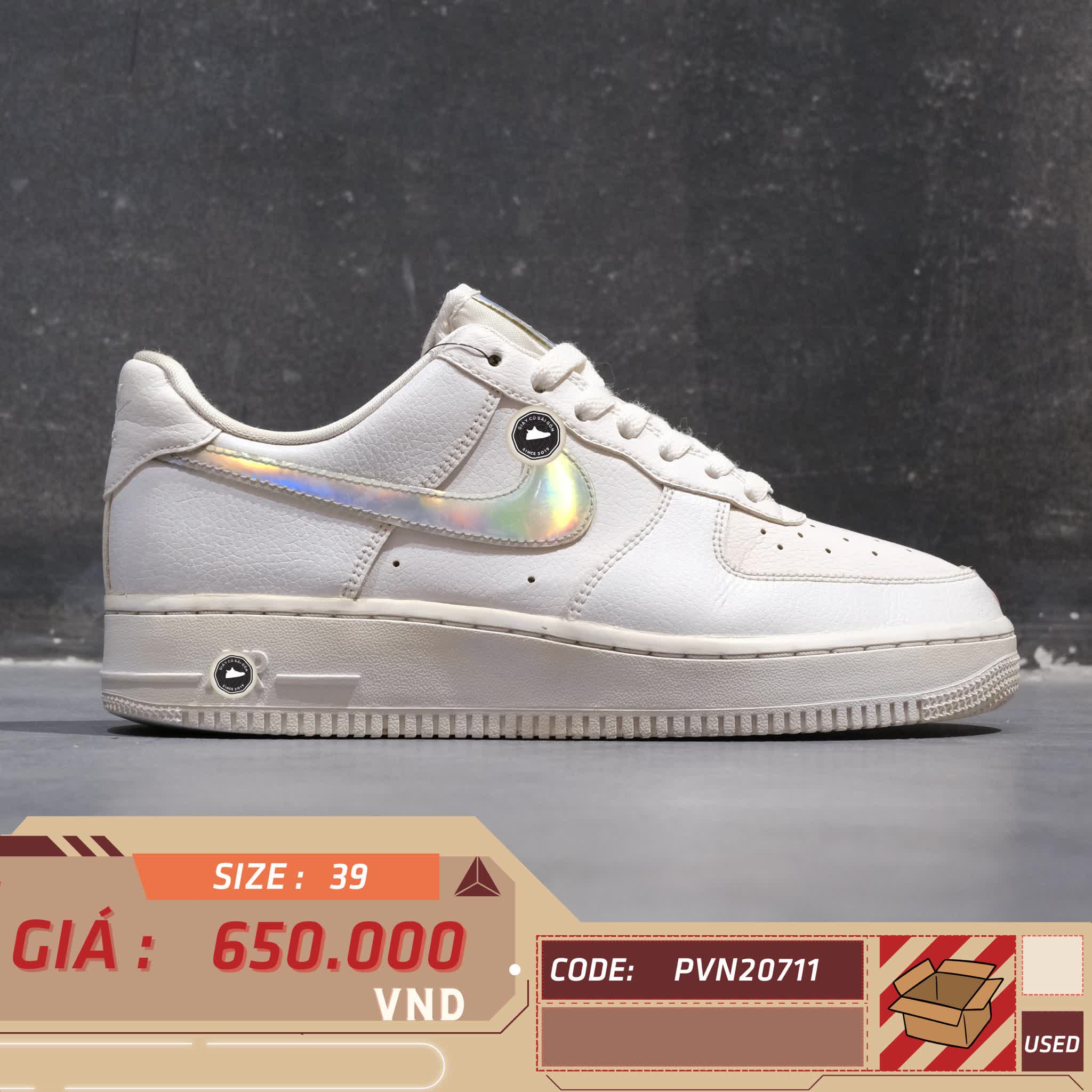 Nike Air Force 1 Low White Iridescent Swoosh CJ1646-100 SIZE 39 GIÀY 2HAND CHÍNH HÃNG PVN20711