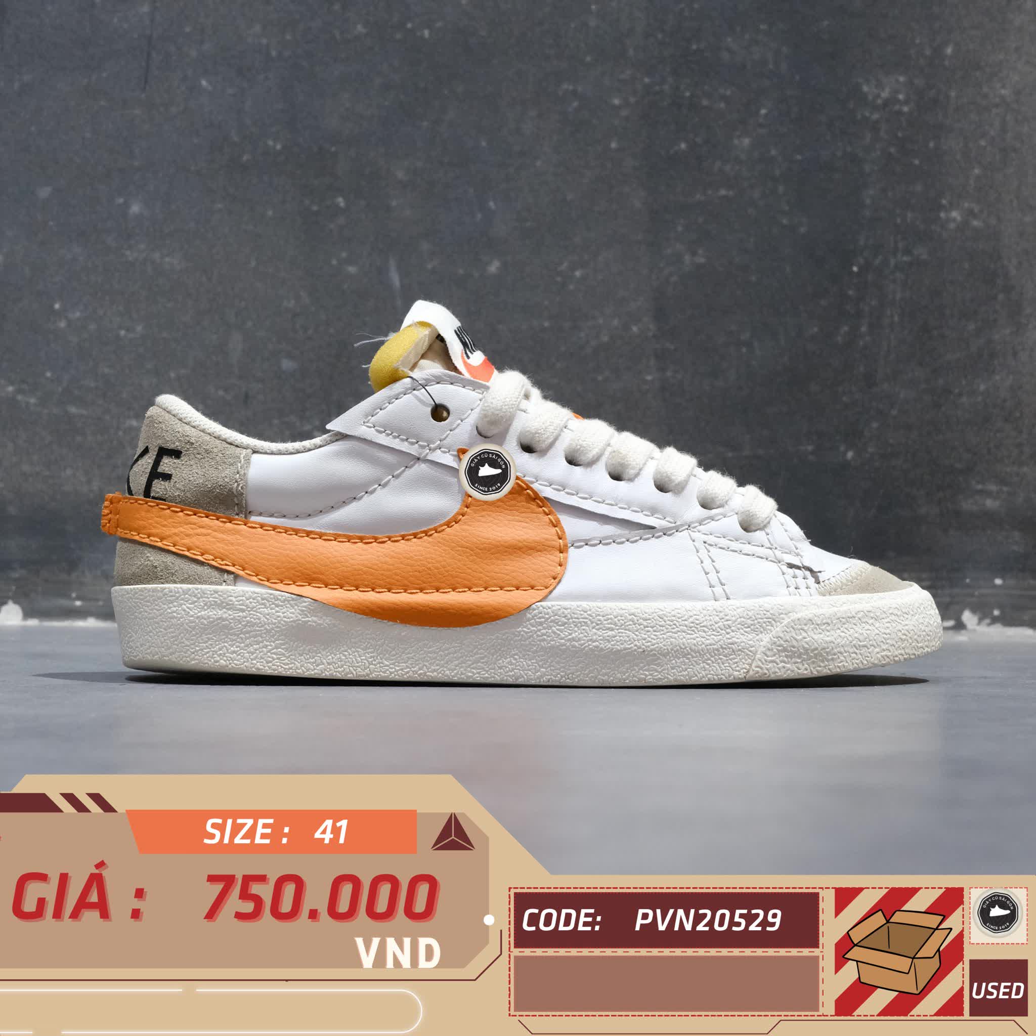 Nike Blazer Low '77 Jumbo 'White Alpha Orange' DN2158-100 SIZE 41 GIÀY 2HAND CHÍNH HÃNG PVN20529