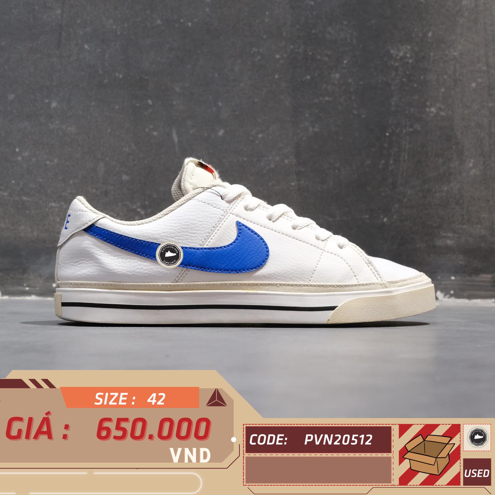NIKE Court Legacy White Game Royal CU4150 101 SIZE 42 GIÀY 2HAND CHÍNH HÃNG PVN20512