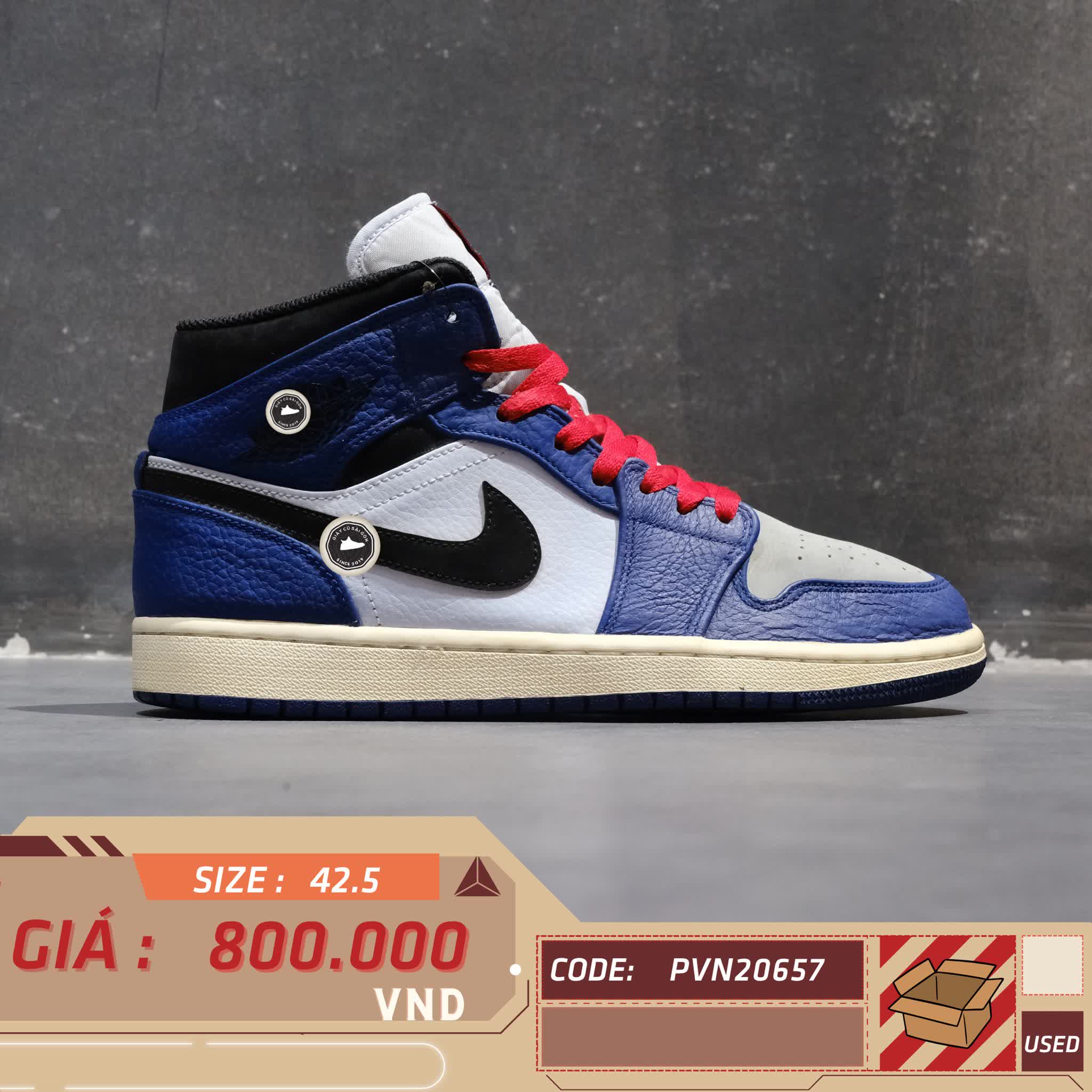NIKE AIR JORDAN 1 RETRO MID SE 'DEEP ROYAL BLUE' 852542 400 SIZE 42.5 GIÀY 2HAND CHÍNH HÃNG PVN20657