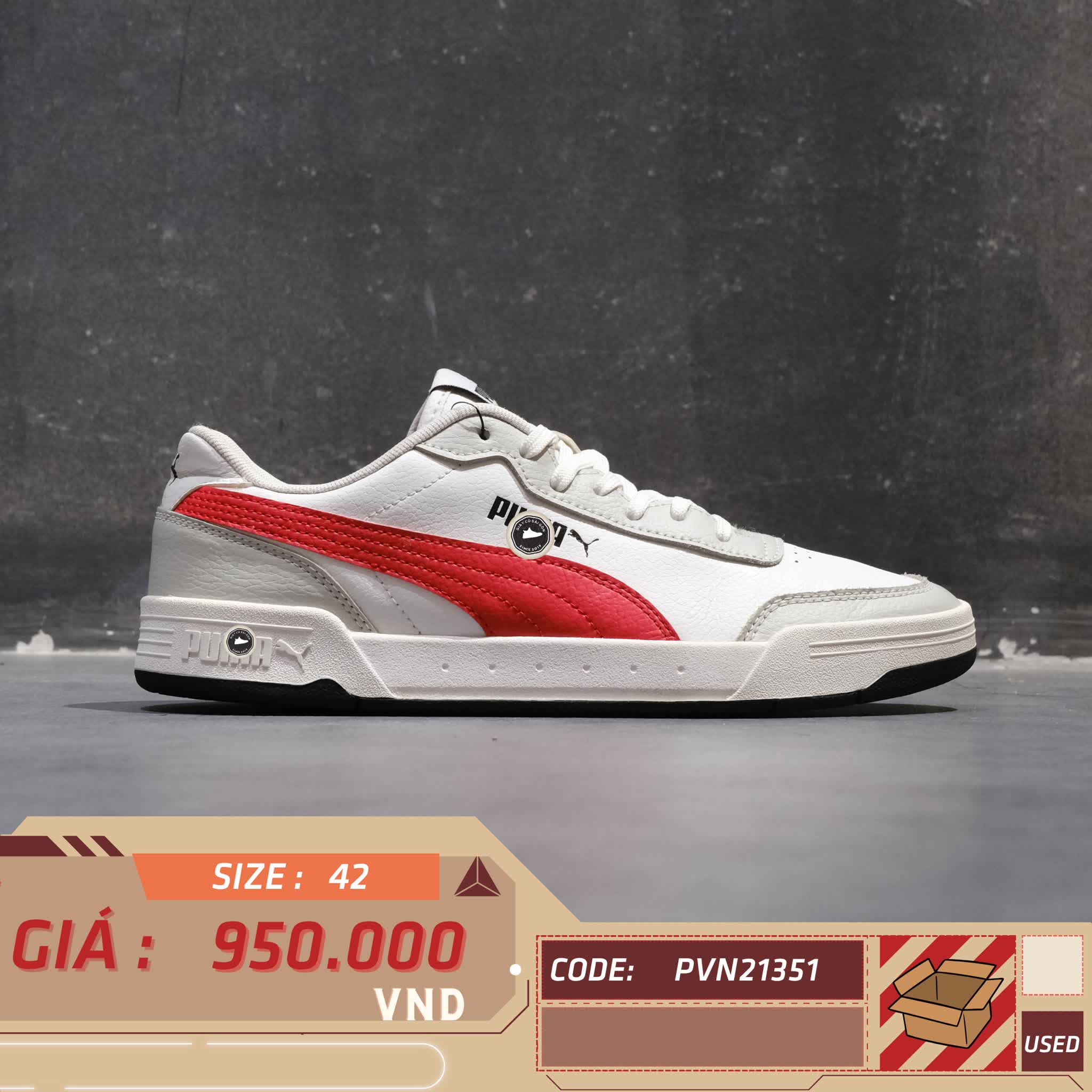 PUMA Caracal Sneakers White/Red 369863-28 SIZE 42 GIÀY 2HAND CHÍNH HÃNG PVN21351