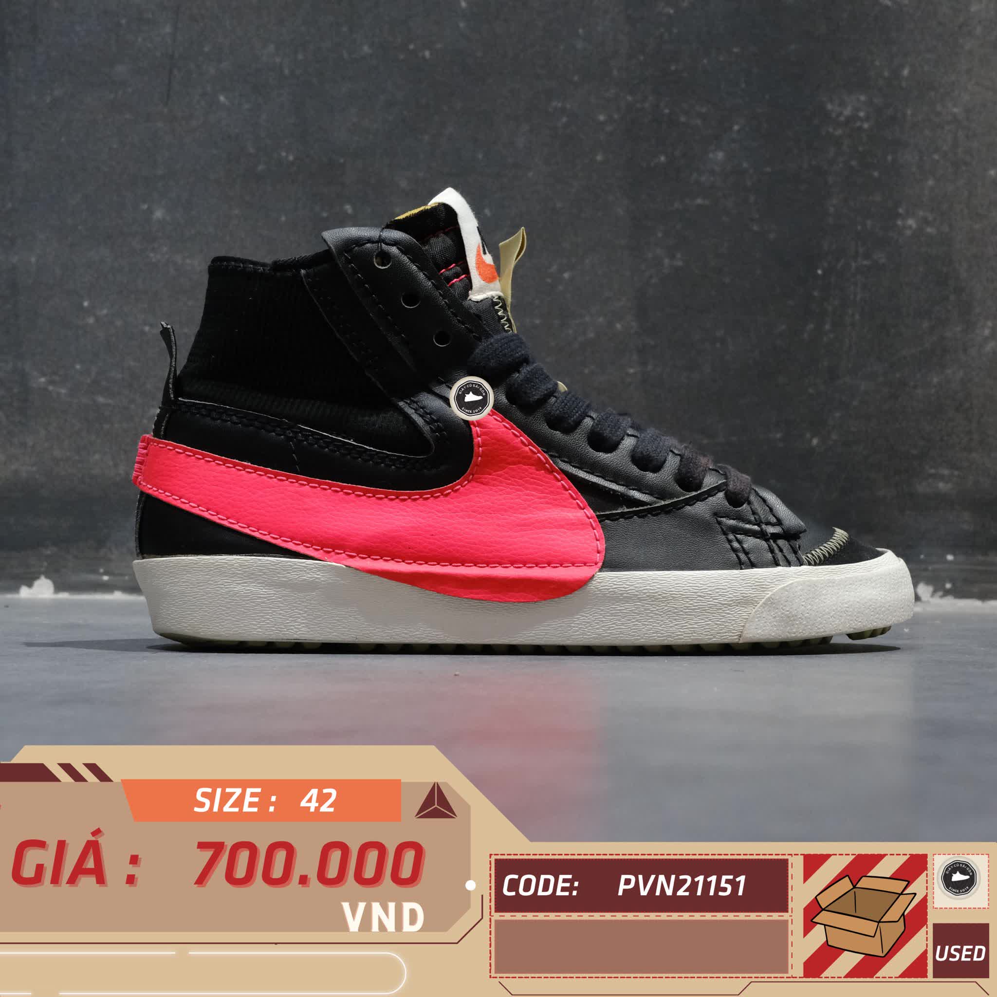 NIKE BLAZER MID '77 JUMBO 'BLACK BRIGHT CRIMSON' DD3111 001 SIZE 42 GIÀY 2HAND CHÍNH HÃNG PVN21151