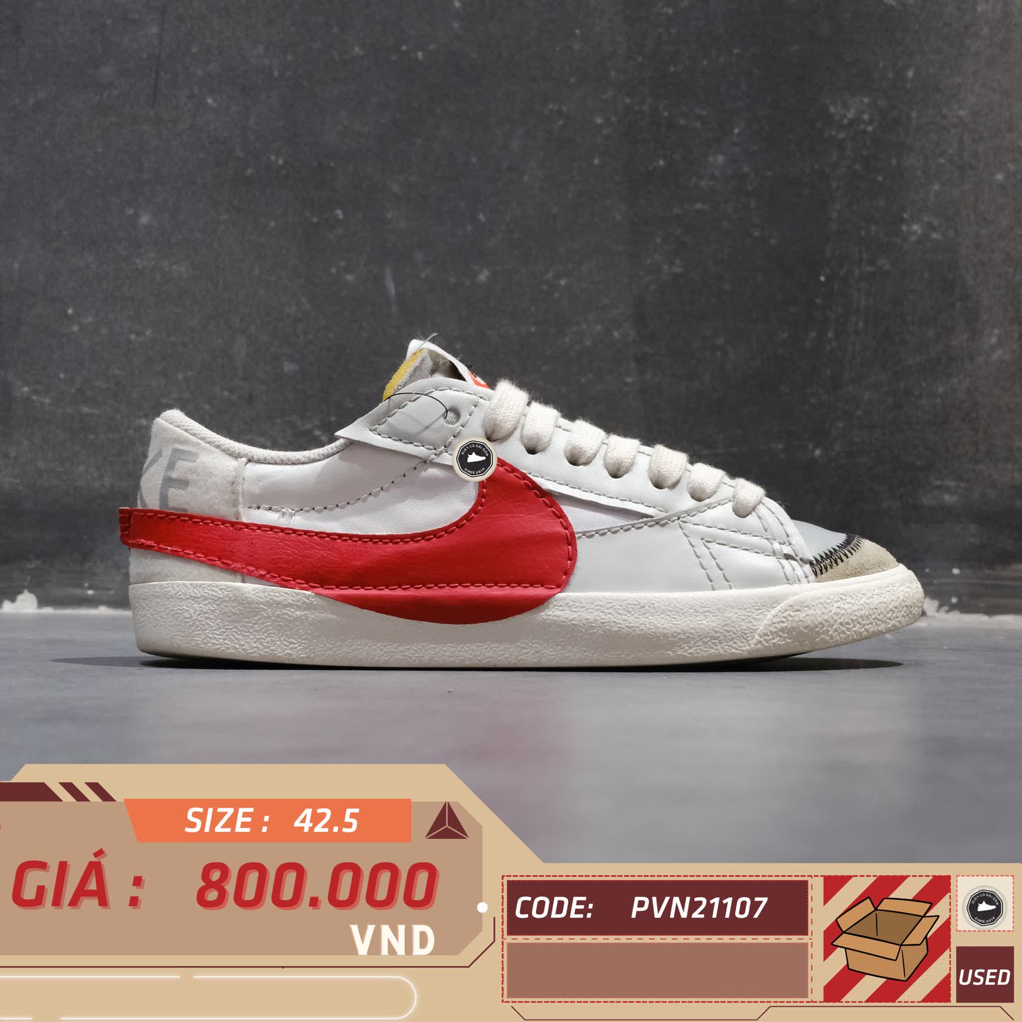 Nike Blazer Low '77 Jumbo White University Red DQ8769 100 SIZE 42.5 GIÀY 2HAND CHÍNH HÃNG PVN21107
