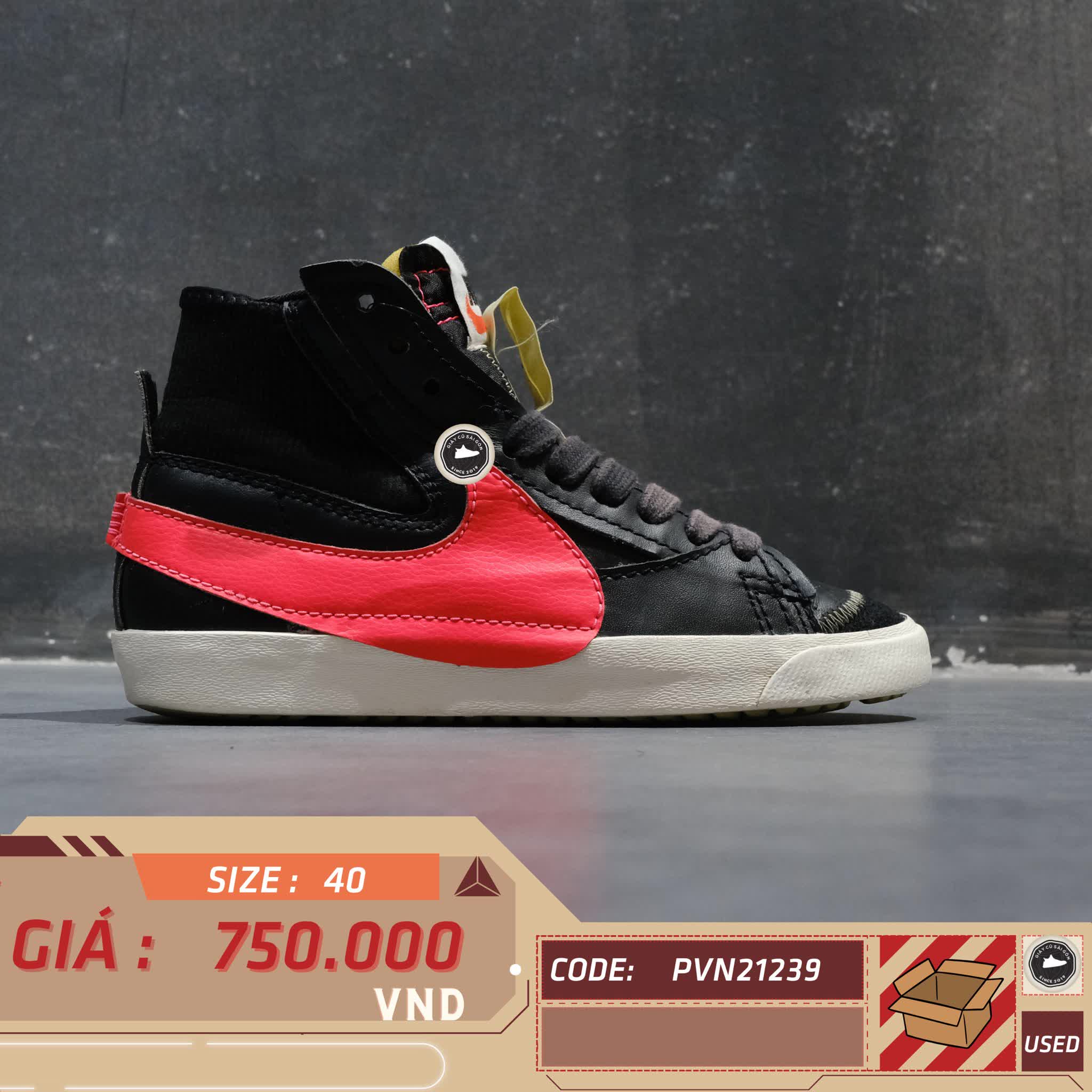 Nike Blazer Mid '77 Jumbo 'Black Bright Crimson' DD3111 001 SIZE 40 GIÀY 2HAND CHÍNH HÃNG PVN21239