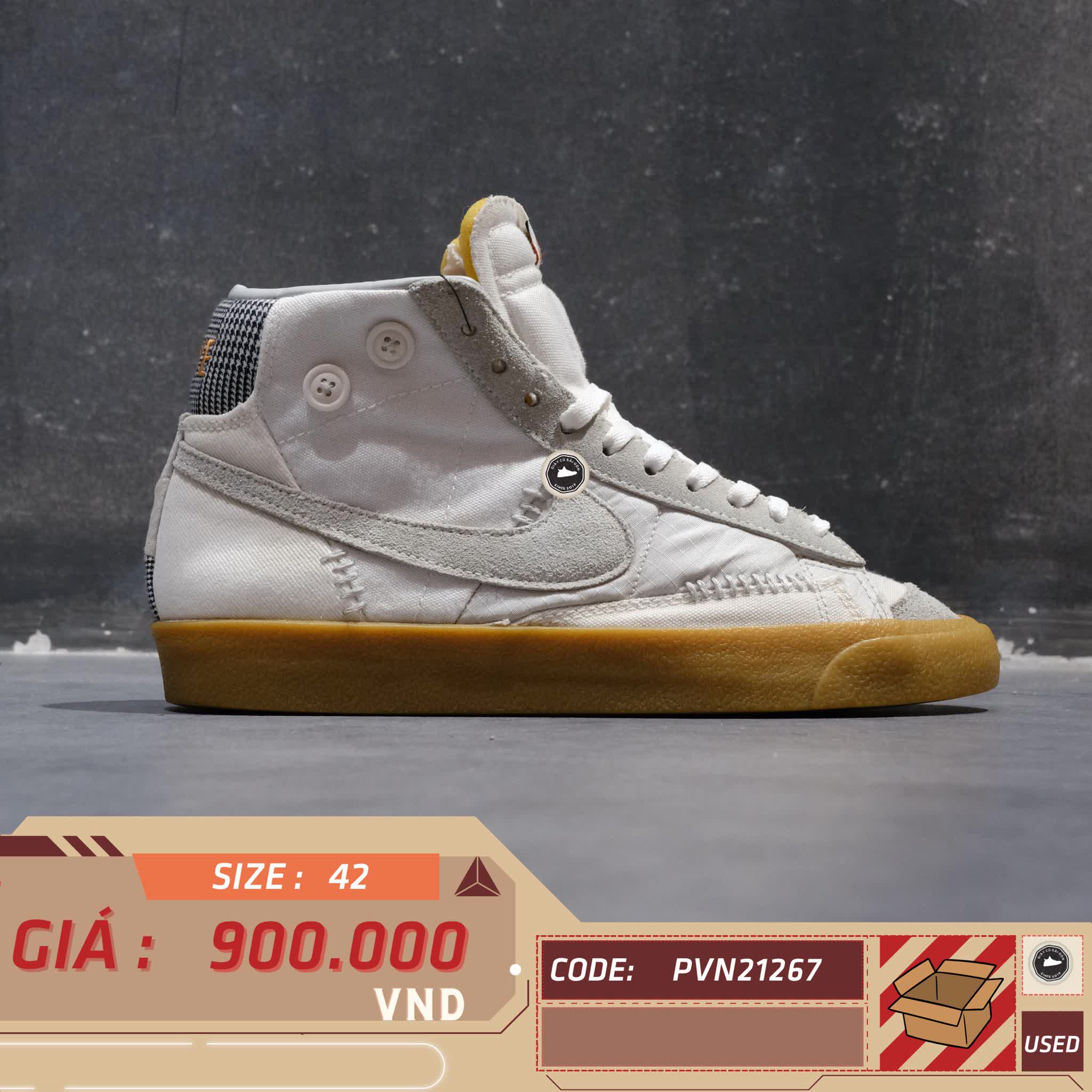 Nike Blazer Mid '77 Vintage 'Voodoo - Sail Grey' DQ5081 119 SIZE 42 GIÀY 2HAND CHÍNH HÃNG PVN21267