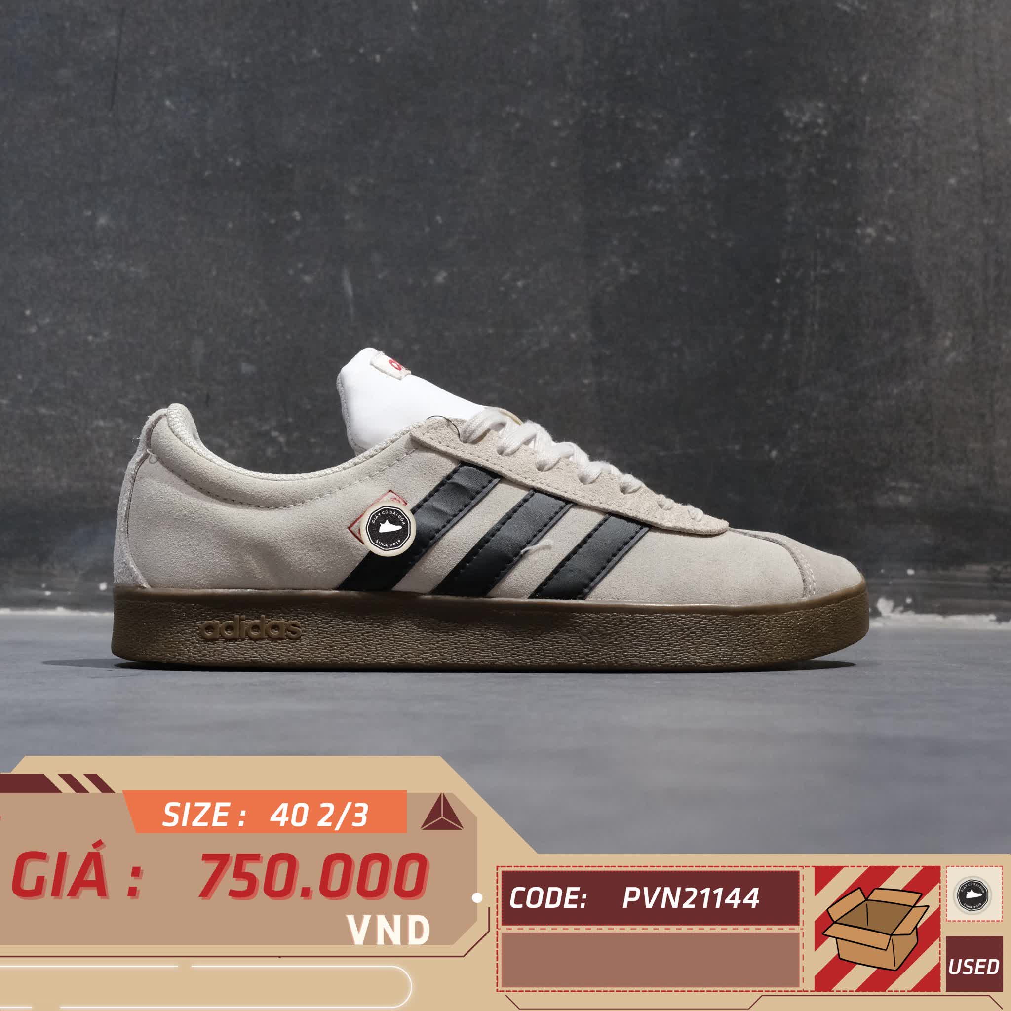 ADIDAS VL COURT 2.0 GREY BLACK GUM HQ1802 SIZE 40 2/3 GIÀY 2HAND CHÍNH HÃNG PVN21144