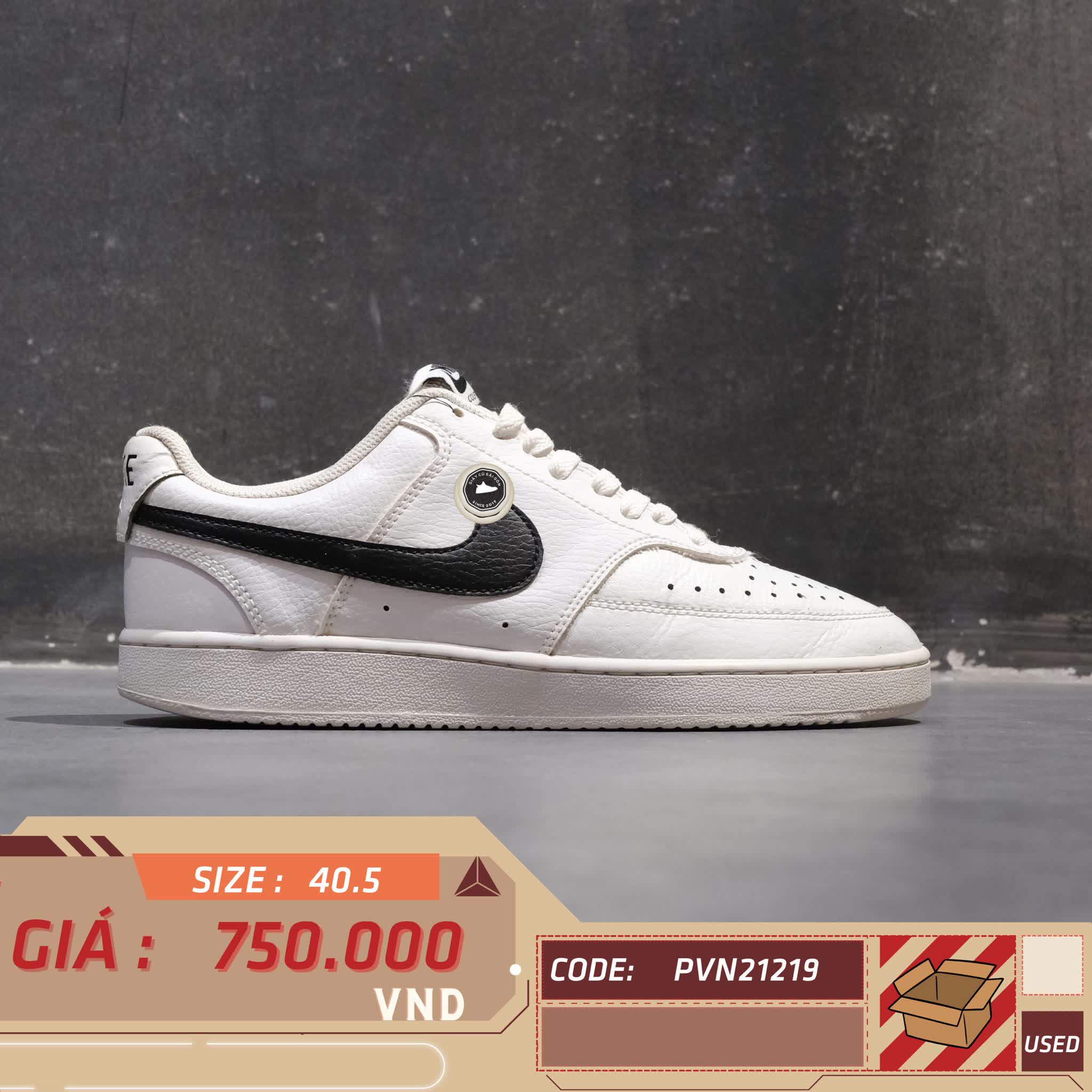 NIKE COURT VISION LOW WHITE BLACK CD5463 101 SIZE 40.5 GIÀY 2HAND CHÍNH HÃNG PVN21219