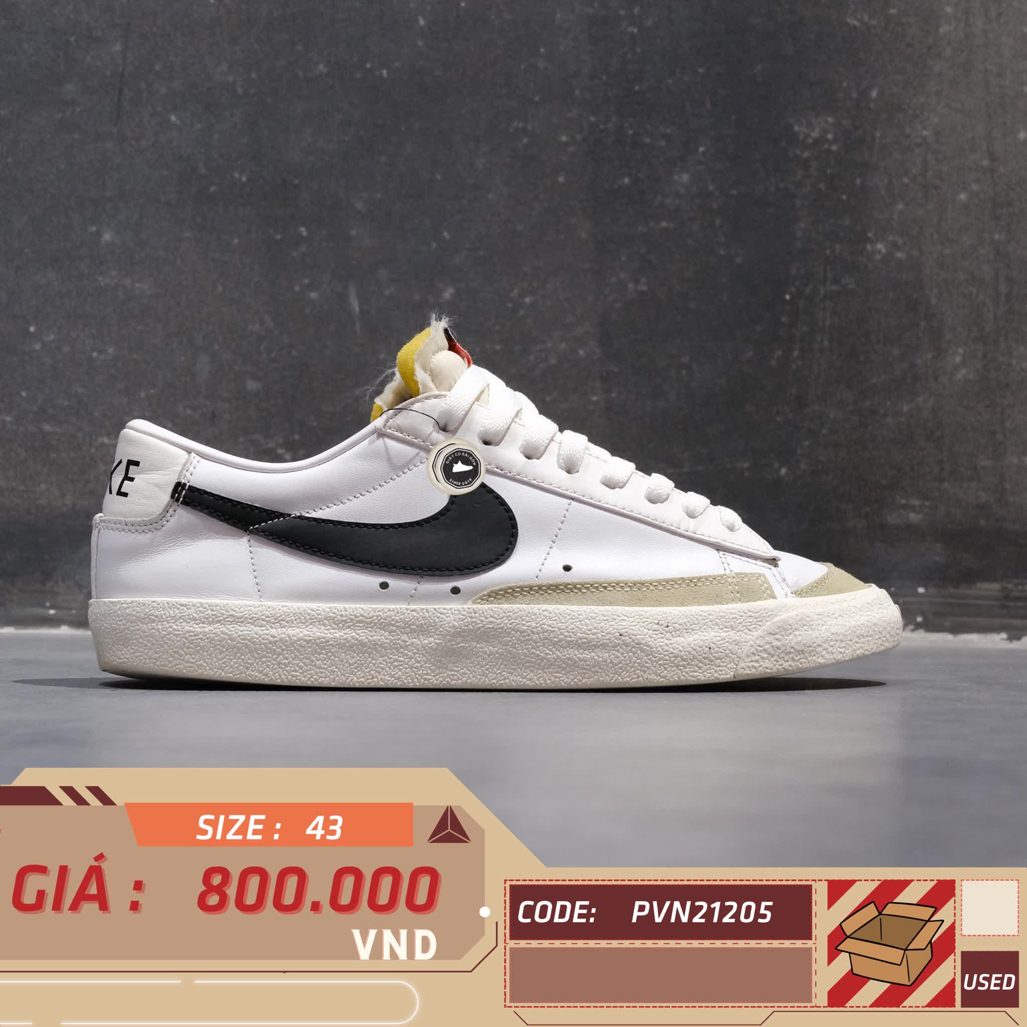 NIKE BLAZER LOW '77 VINTAGE 'WHITE BLACK' DA6364 101 SIZE 43 GIÀY 2HAND CHÍNH HÃNG PVN21205