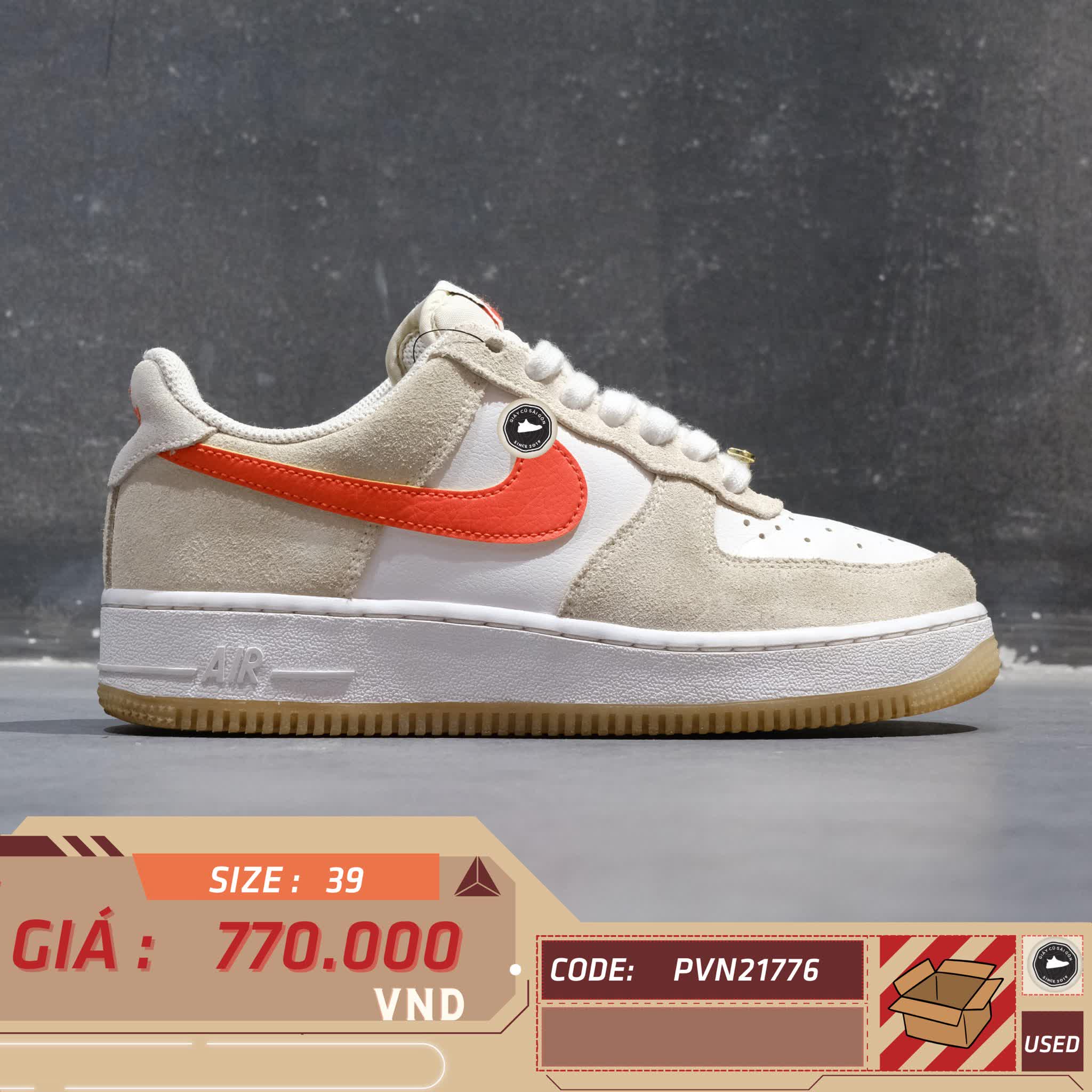 NIKE AIR FORCE 1 LOW FIRST USE CREAM (W) DA8302 101 SIZE 39 GIÀY 2HAND CHÍNH HÃNG PVN21776