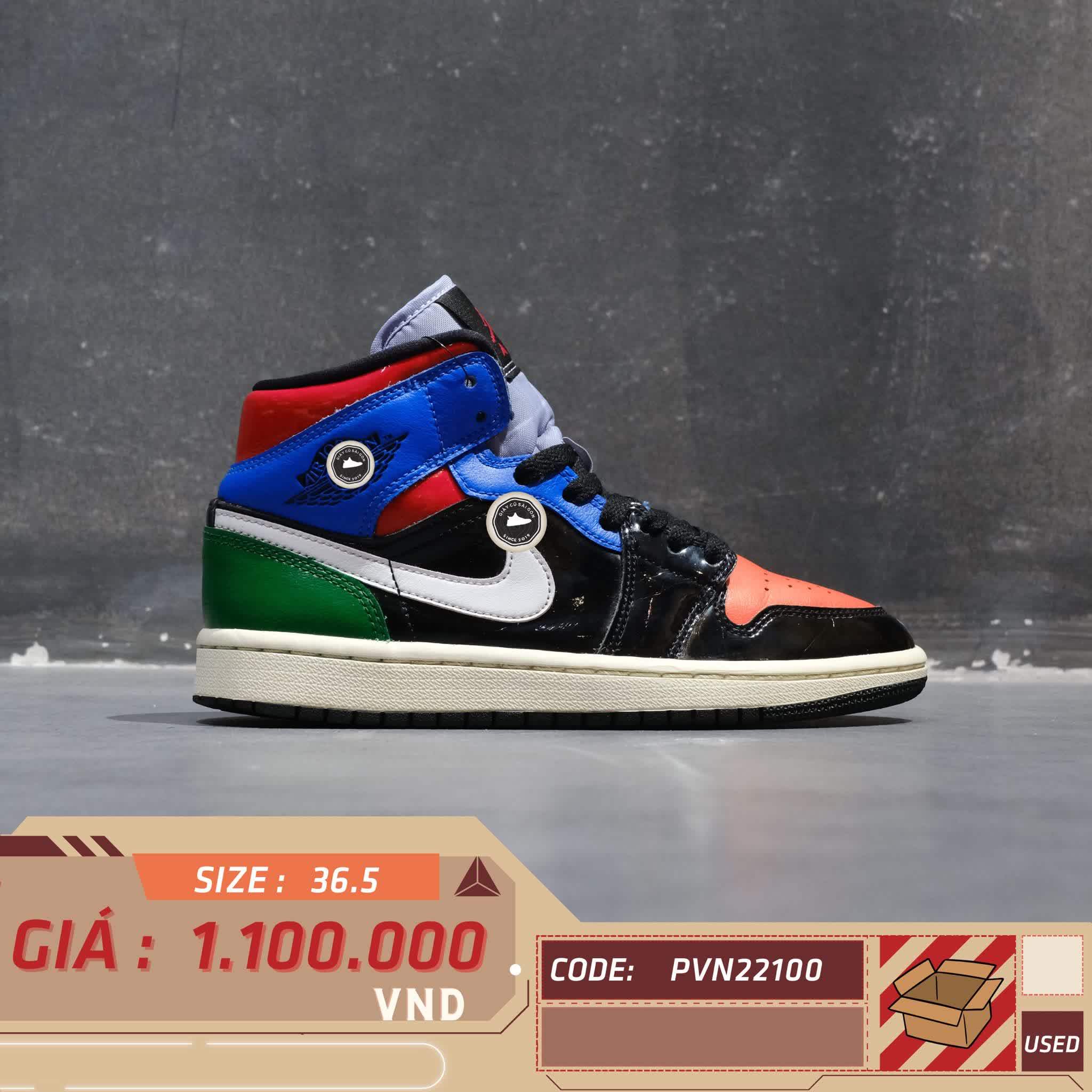 NIKE WMNS AIR JORDAN 1 MID SE MULTI PATENT CV5276 001 SIZE 36.5 GIÀY 2HAND CHÍNH HÃNG PVN22100