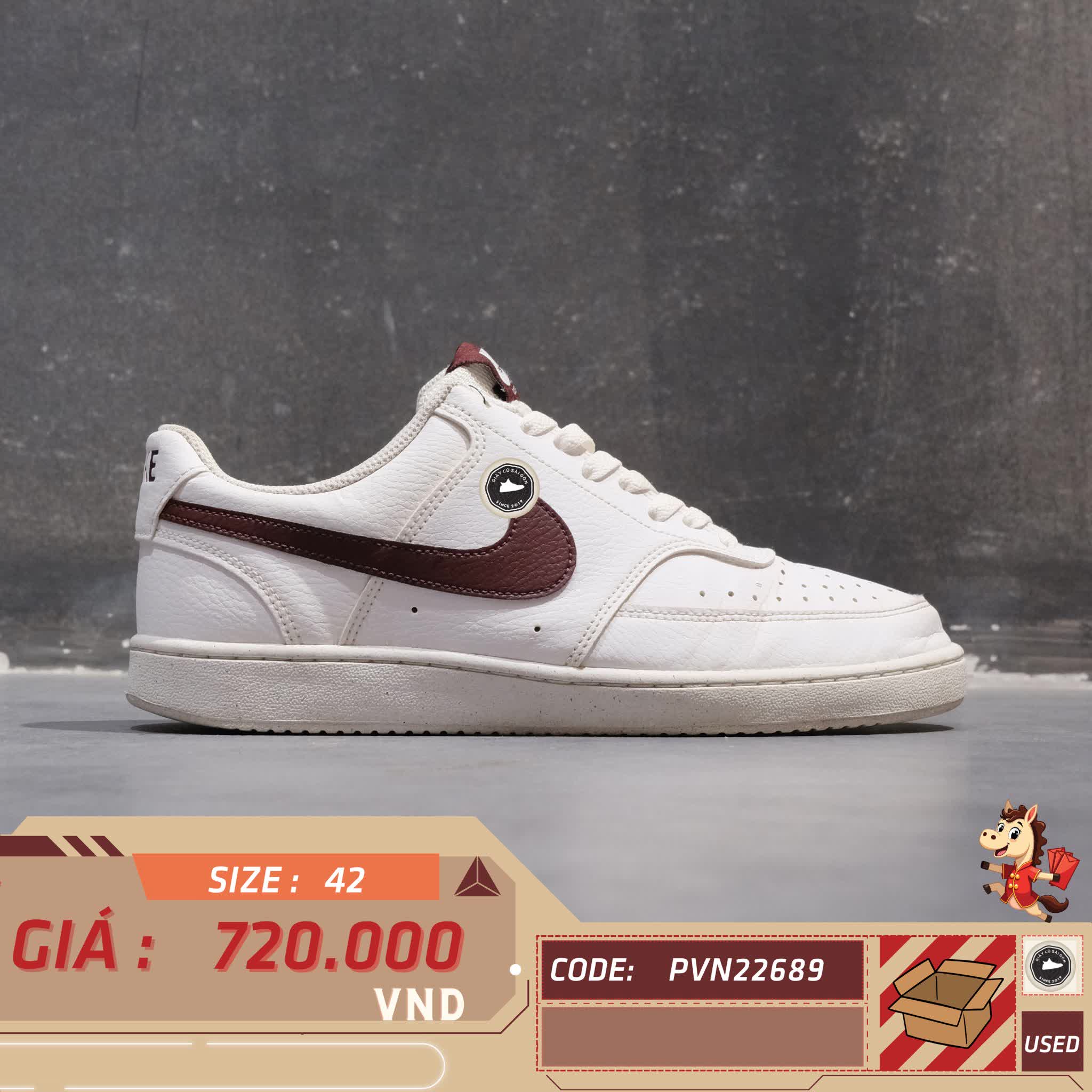 Nike Court Vision Low Next Nature 'White Burgundy Crush' DH2987 113 SIZE 42 GIÀY 2HAND CHÍNH HÃNG PVN22689