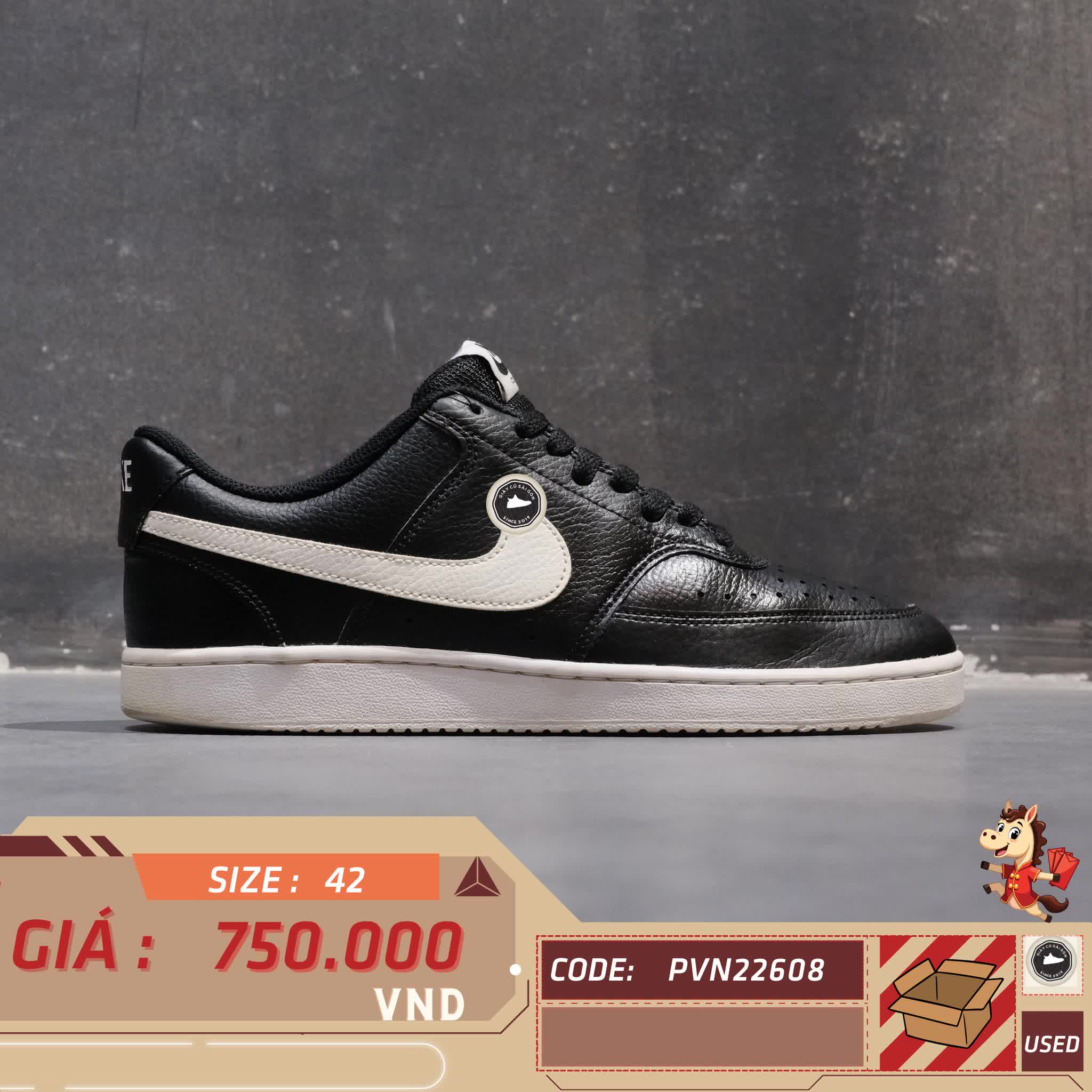 NIKE COURT VISION LOW 'BLACK WHITE' CD5463 001 SIZE 42 GIÀY 2HAND CHÍNH HÃNG PVN22608