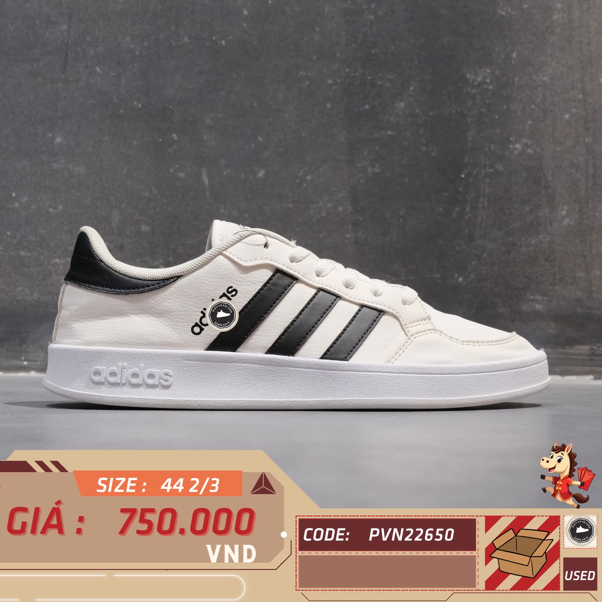 ADIDAS BREAKNET CLOUD WHITE CORE BLACK FX8707 SIZE 44 2/3 GIÀY 2HAND CHÍNH HÃNG PVN22650