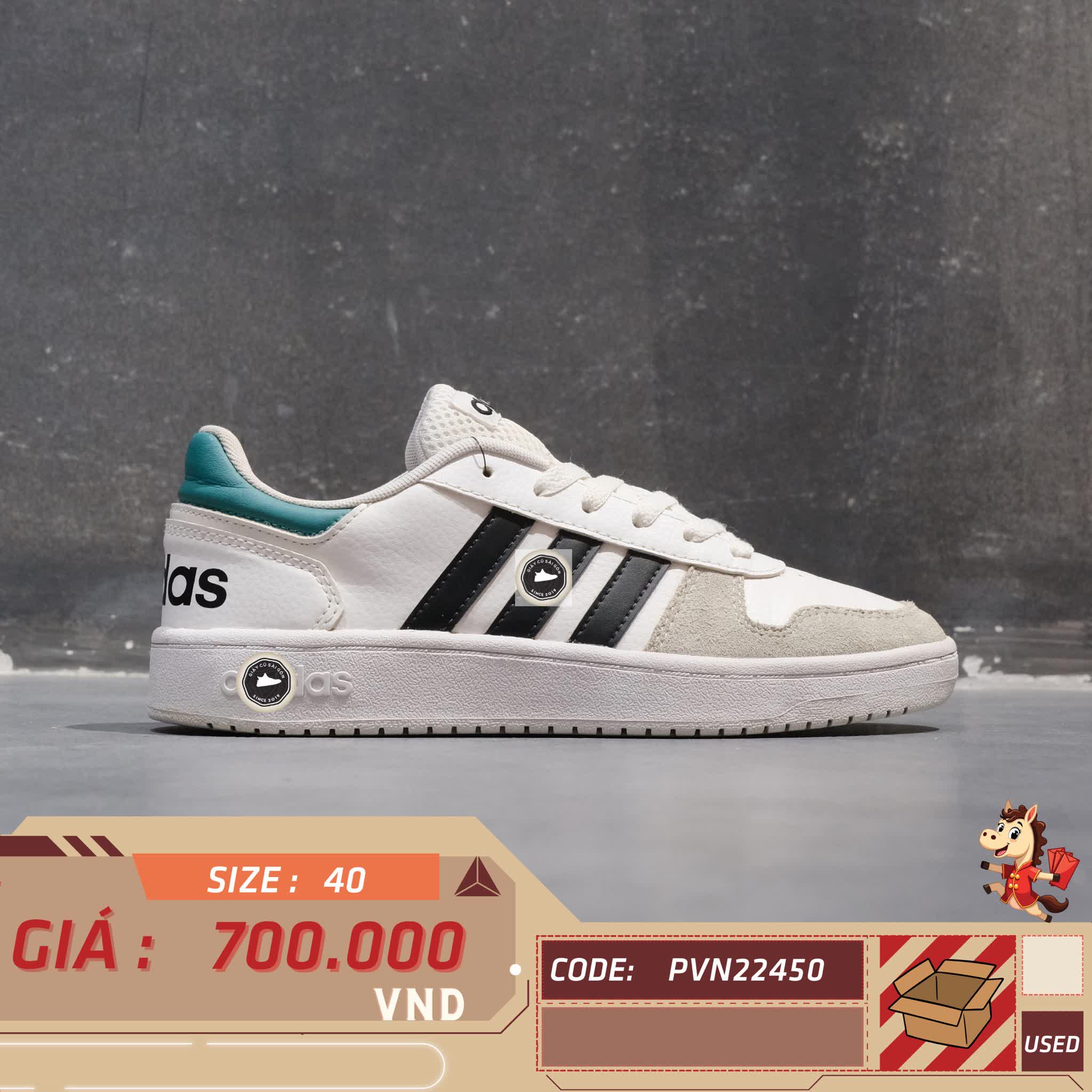 🔥 ADIDAS HOOPS 2.0 – WHITE/BLACK/GREEN – SIZE 40 – PVN22450 – CHÍNH HÃNG