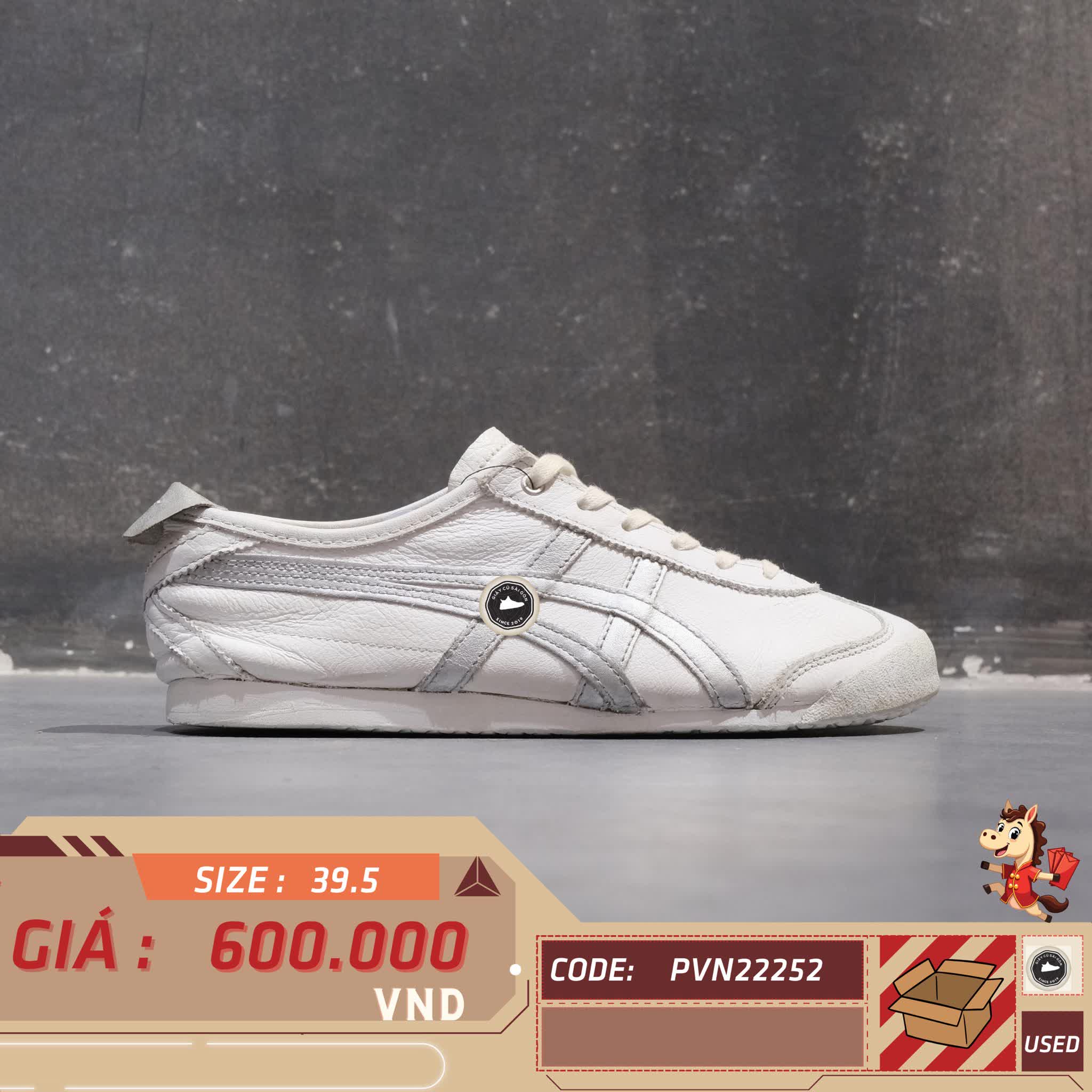 🔥 ONITSUKA TIGER MEXICO 66 – WHITE/BLACK – SIZE 39.5 – PVN22252 – CHÍNH HÃNG