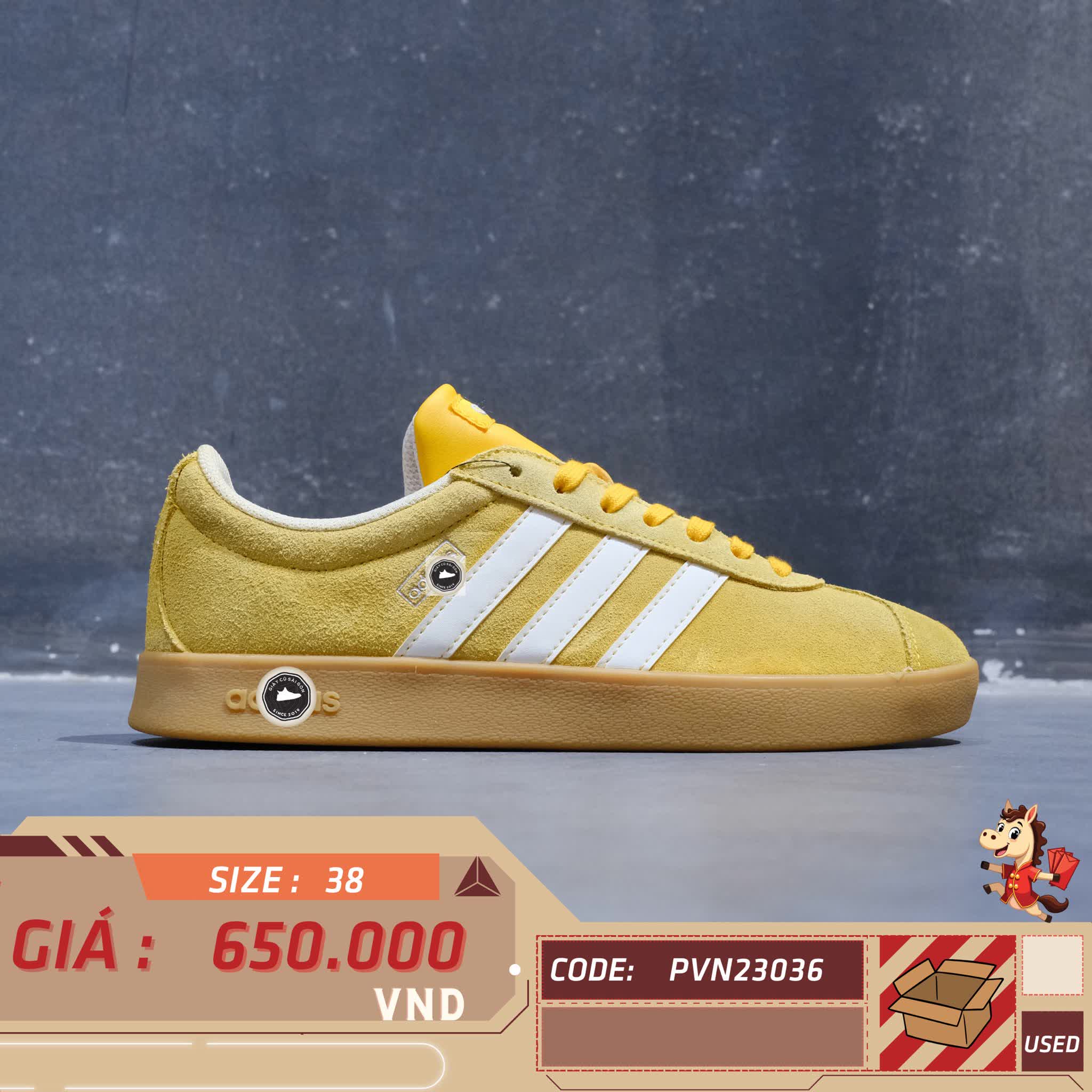 Adidas VL Court 2.0 Collegiate Gold - JI0495 - Size 38 - GIÀY 2HAND CHÍNH HÃNG 23036