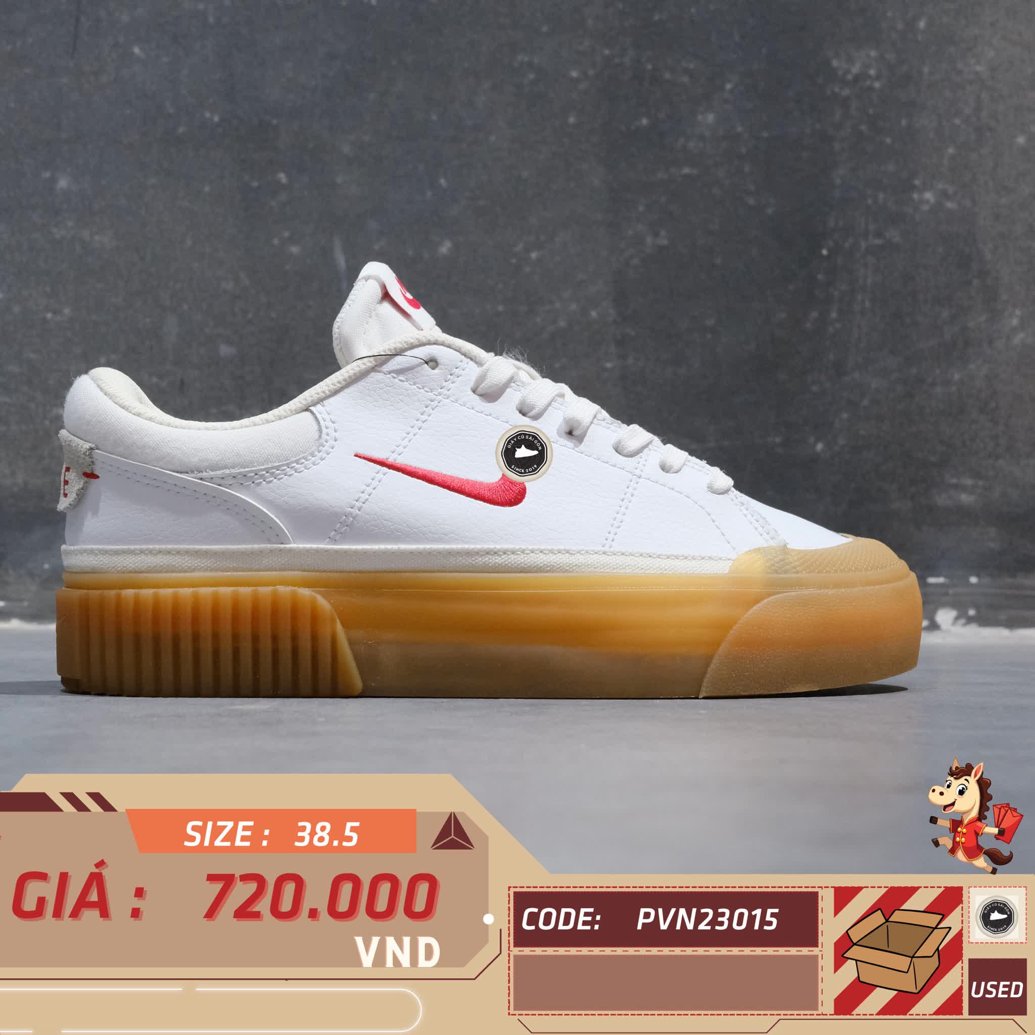Nike Court Legacy Lift White University Red Gum - FV5526 103 - Size 38.5 - GIÀY 2HAND CHÍNH HÃNG 23015