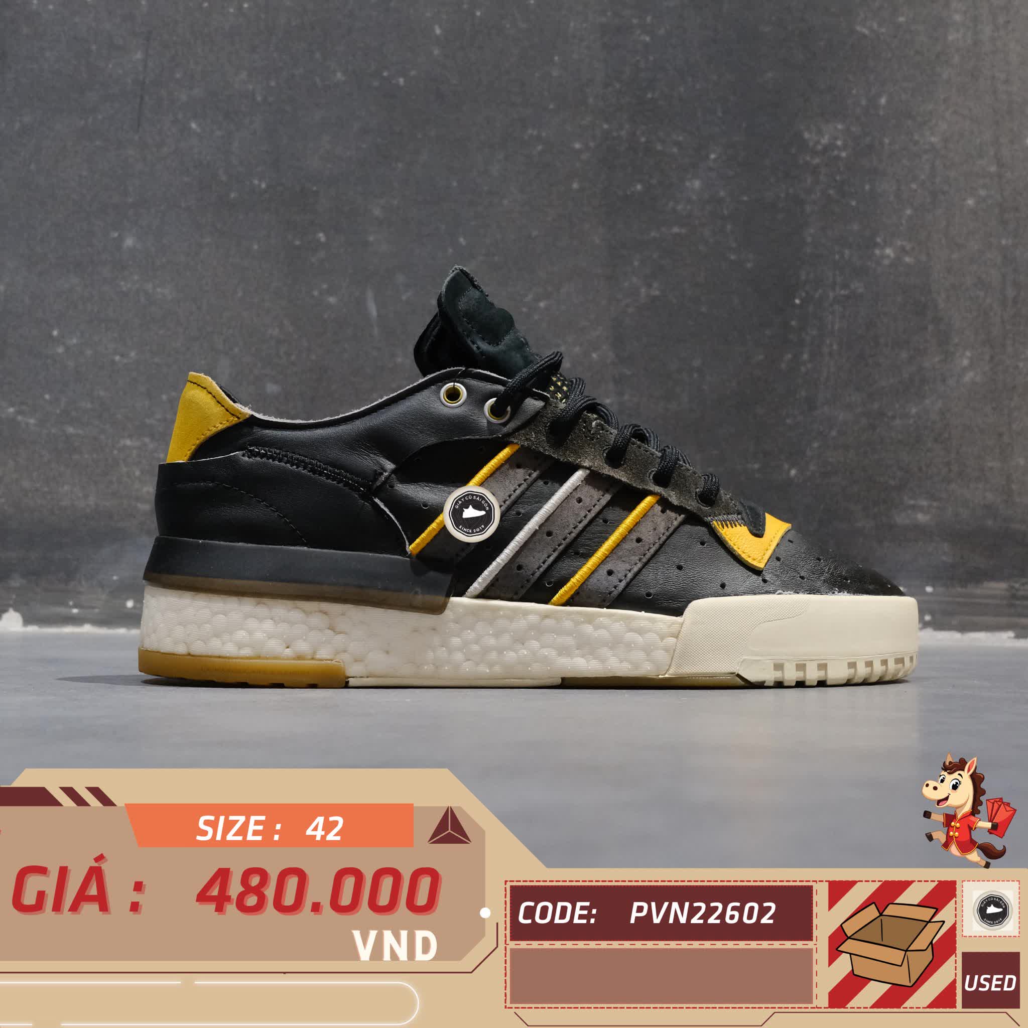 Adidas Rivalry RM Low Core Black Carbon - EE4987 - Size 42 - GIÀY 2HAND CHÍNH HÃNG 22602