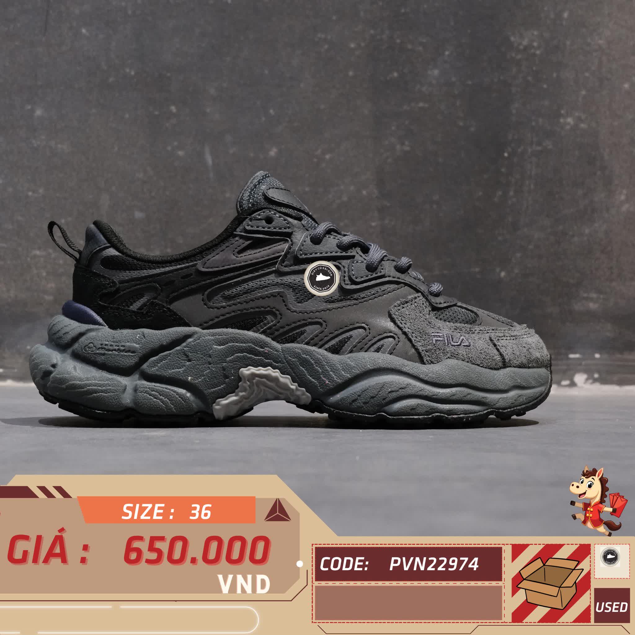 🔥 FILA Fern Sneakers 'Black Grey' – SIZE 36 2/3 – PVN22974 – CHÍNH HÃNG