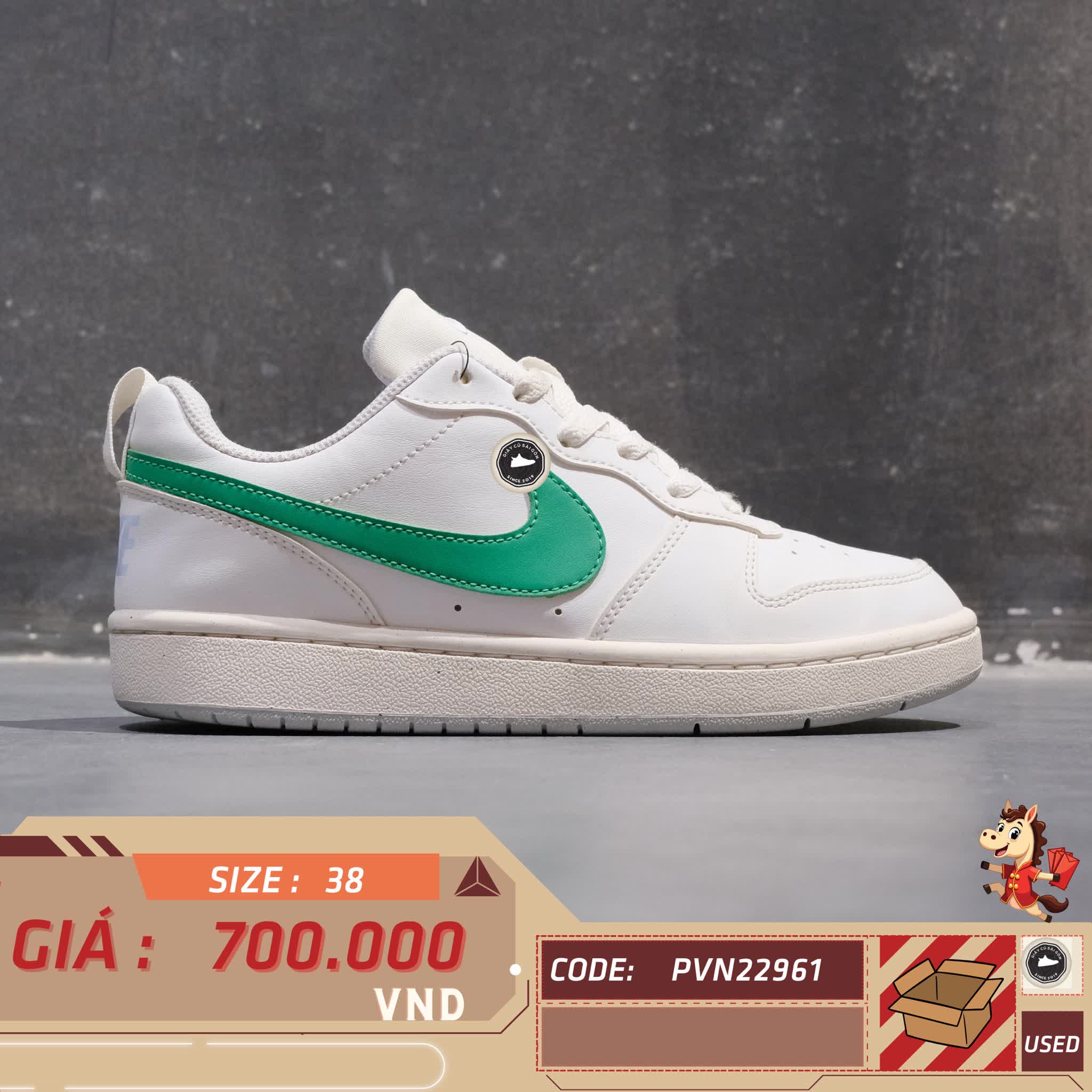 🔥 NIKE COURT BOROUGH LOW RECRAFT ‘WHITE/GREEN’ – SIZE 38 – PVN22961 – CHÍNH HÃNG