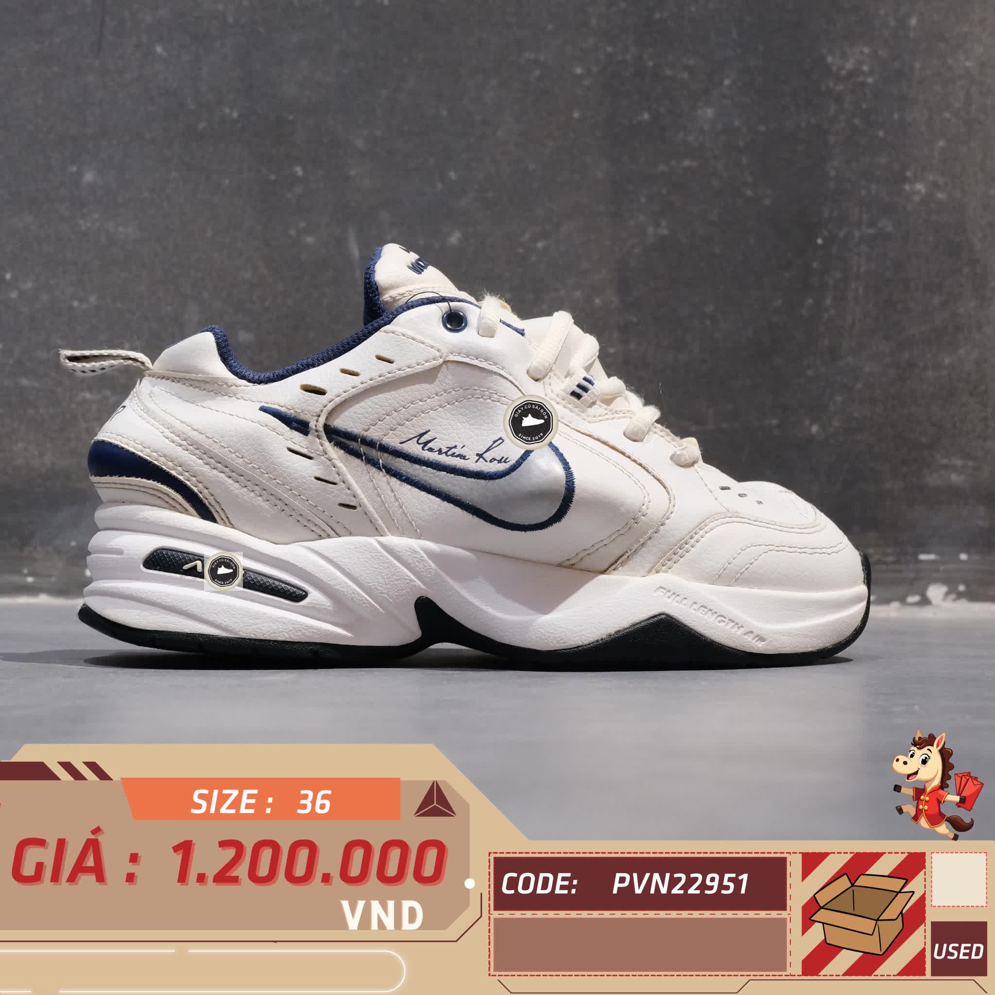 [Martine Rose x Nike Air Monarch IV White Navy] - AT3147 100 - Size 36 - GIÀY 2HAND CHÍNH HÃNG 22951