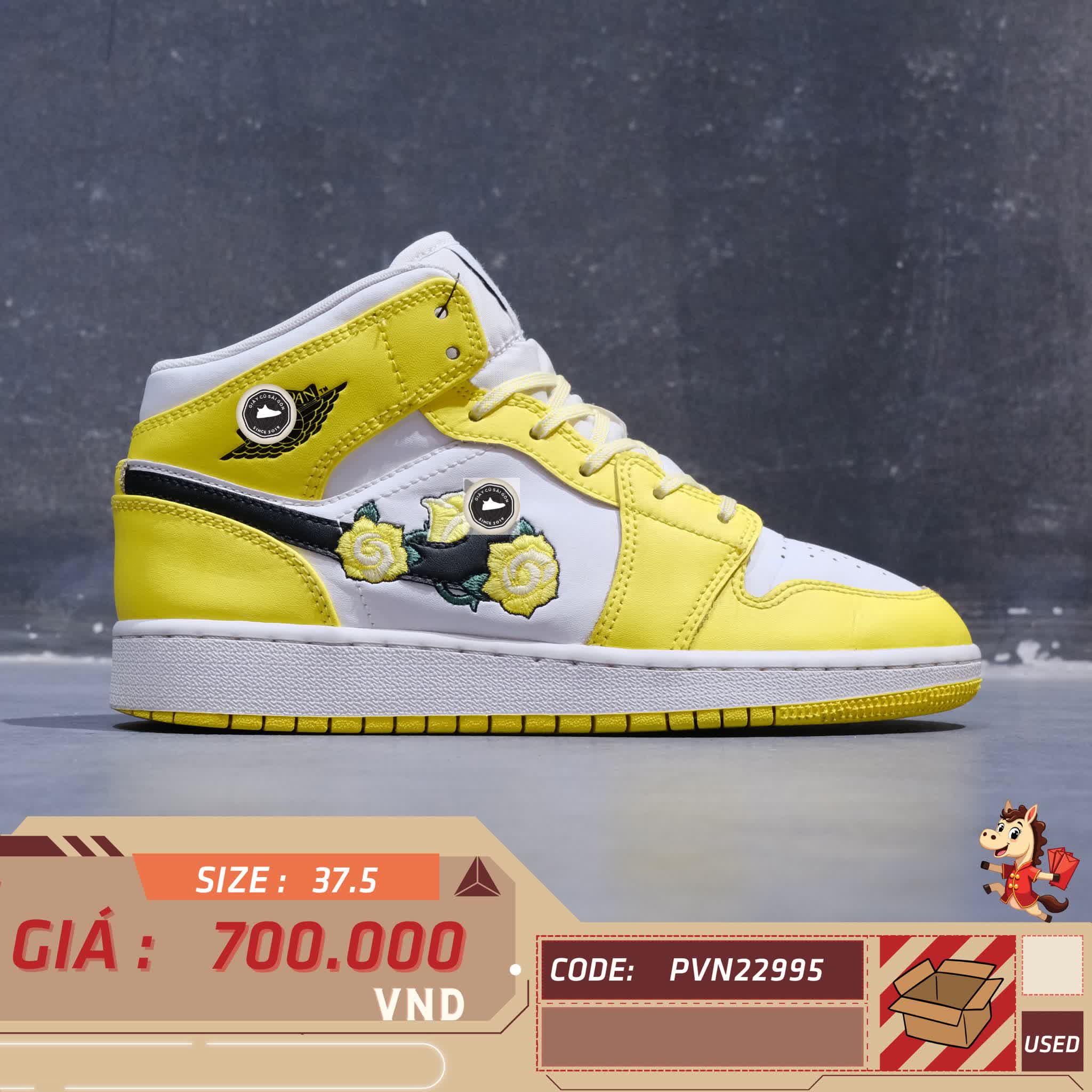 🔥 NIKE AIR JORDAN 1 MID ‘DYNAMIC YELLOW FLORAL’ – SIZE 37.5 – PVN23095 – CHÍNH HÃNG