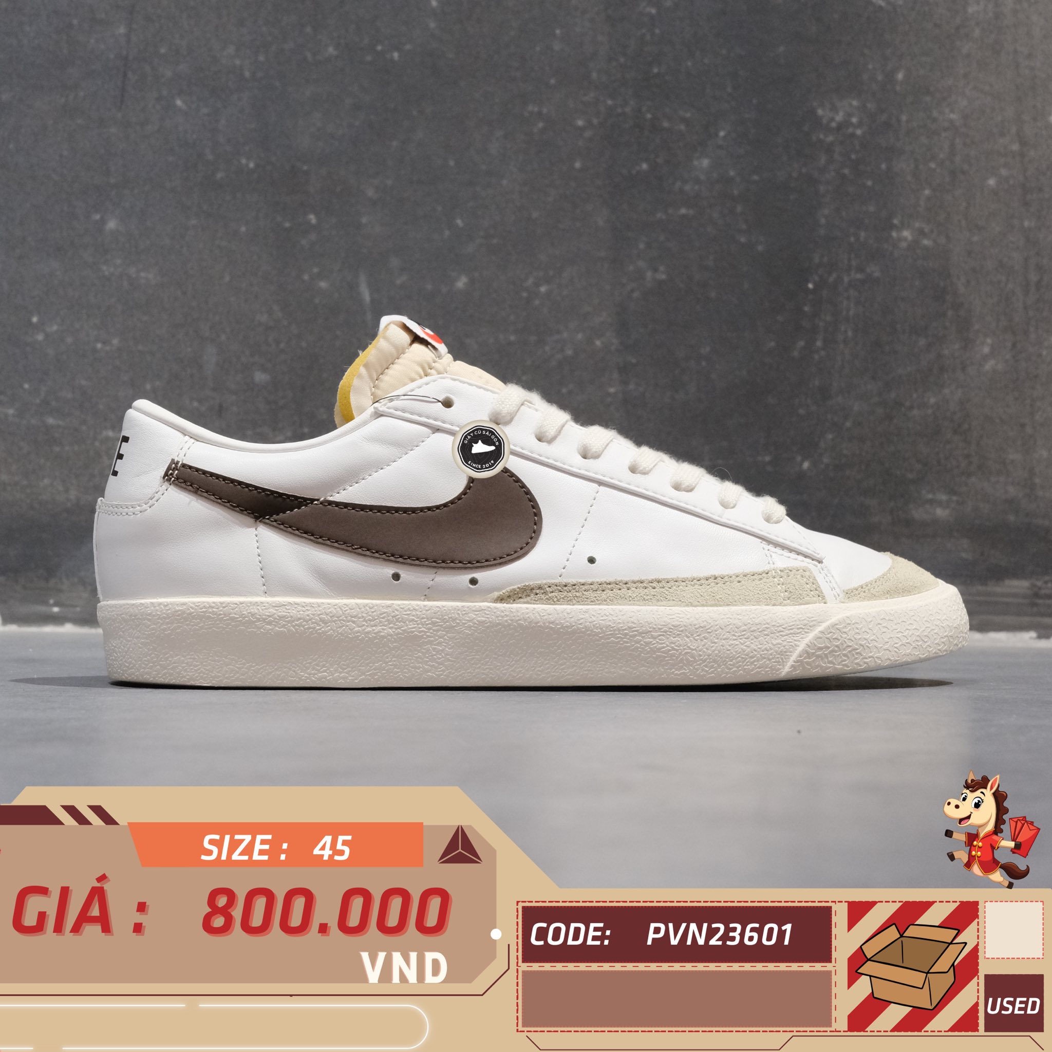 Nike Blazer Low '77 Vintage White Chocolate - DA6364 100 - Size 45 - GIÀY 2HAND CHÍNH HÃNG PVN23601