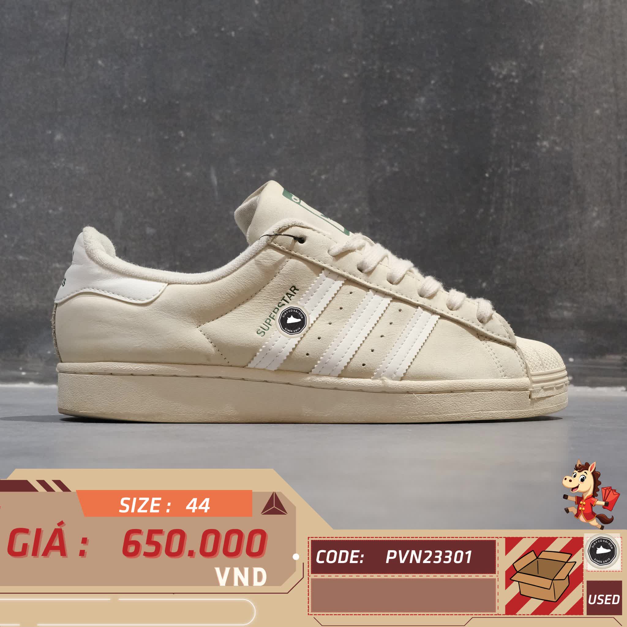 🔥 ADIDAS SUPERSTAR ‘OFF WHITE / DARK GREEN’ – SIZE 44 – PVN22903 – CHÍNH HÃNG