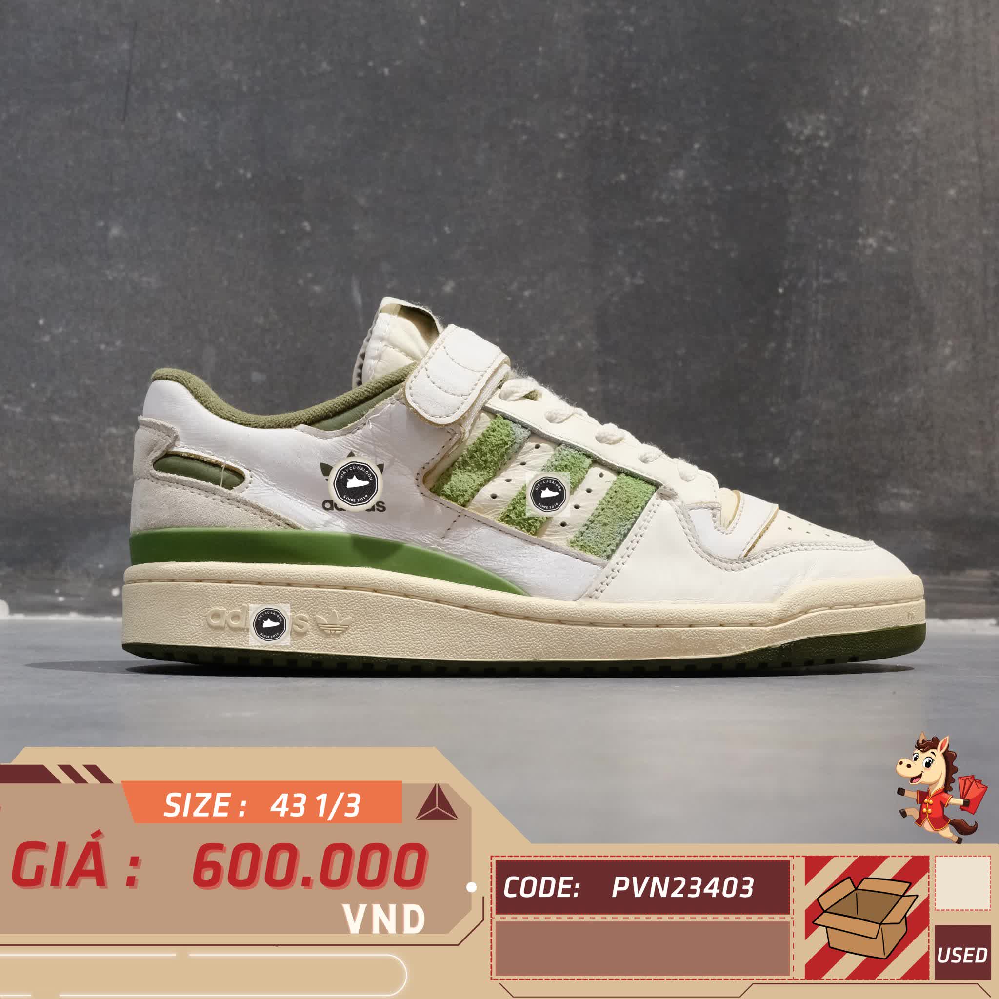 🔥 ADIDAS FORUM 84 LOW ‘WHITE CREW GREEN’ – SIZE 43 1/3 – PVN23403 – CHÍNH HÃNG