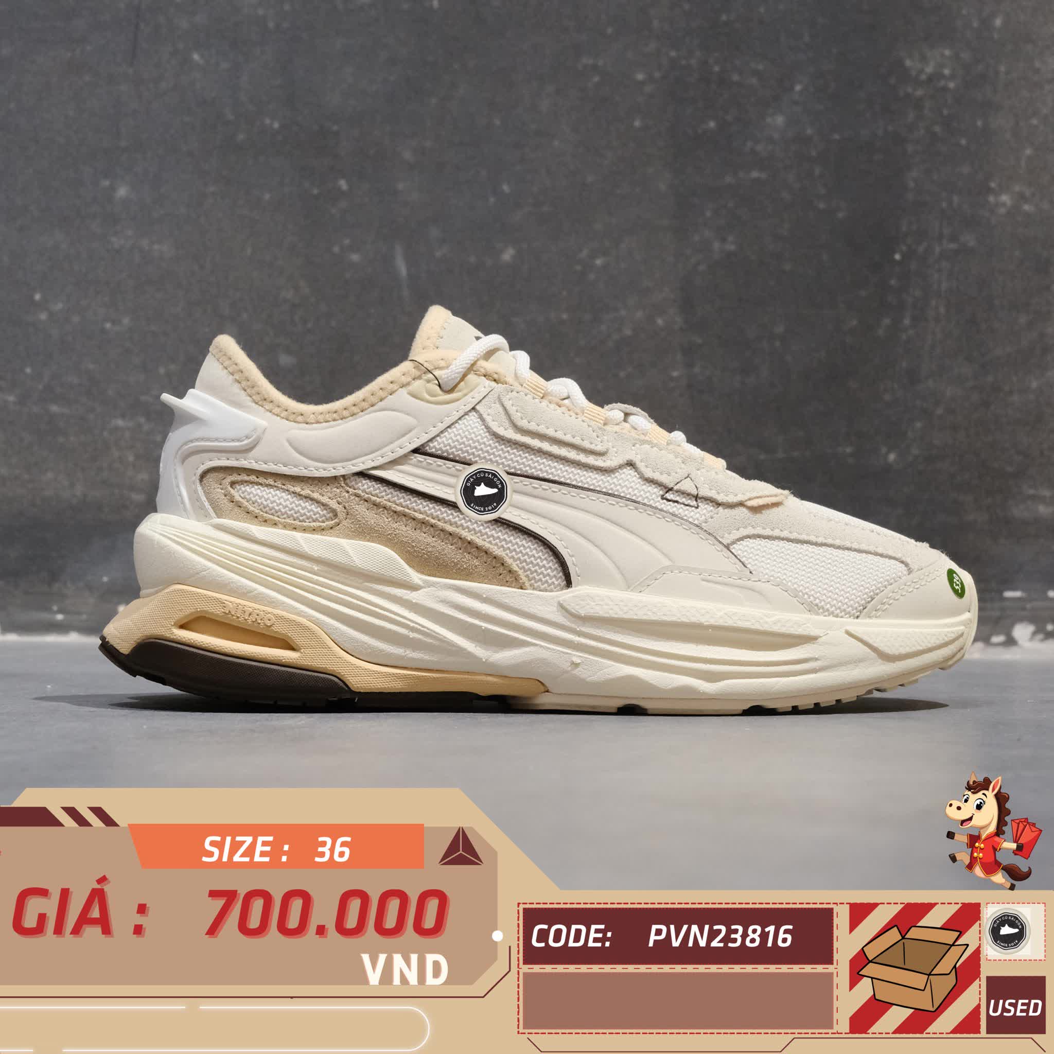 🔥 PUMA EXTENT NITRO HERITAGE “WHISPER WHITE/BEIGE” – SIZE 36 – PVN23816 – CHÍNH HÃNG