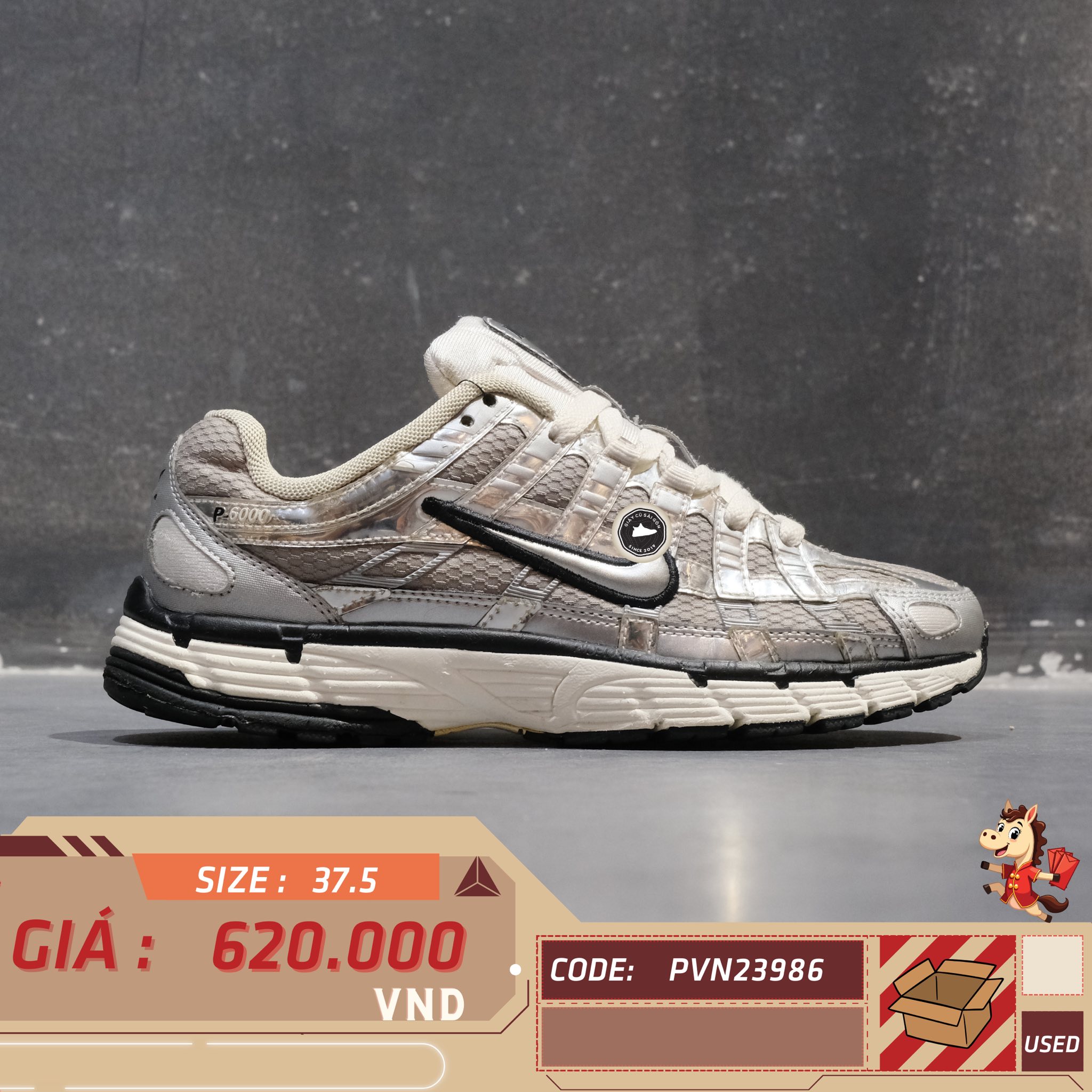 Nike P-6000 Metallic Silver - CN0149 001 - Size 37.5 - GIÀY 2HAND CHÍNH HÃNG PVN23986