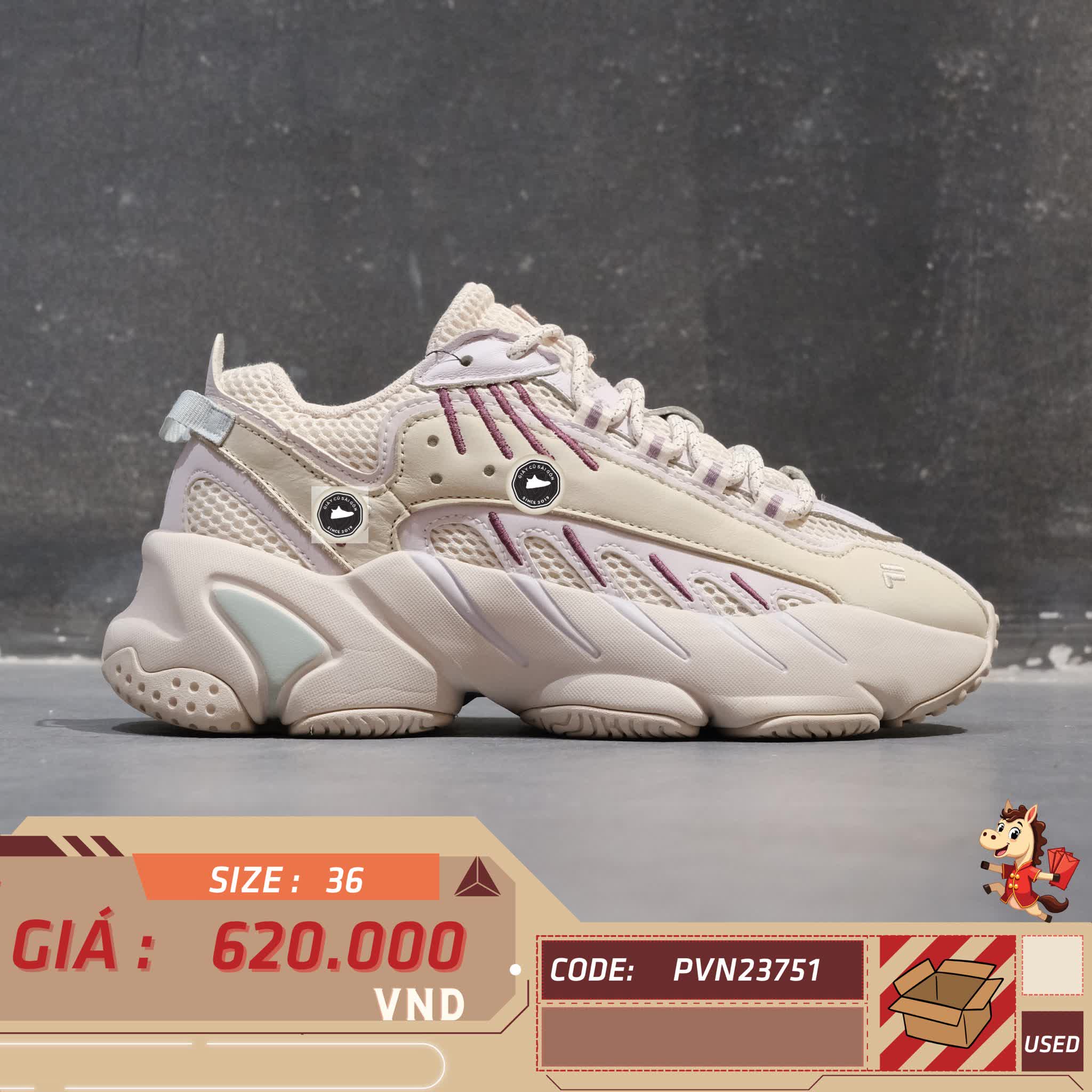 🔥 FILA FUSION ADE MARATHON RUNNING SHOES “BEIGE WHITE” – SIZE 36 – PVN23751 – CHÍNH HÃNG