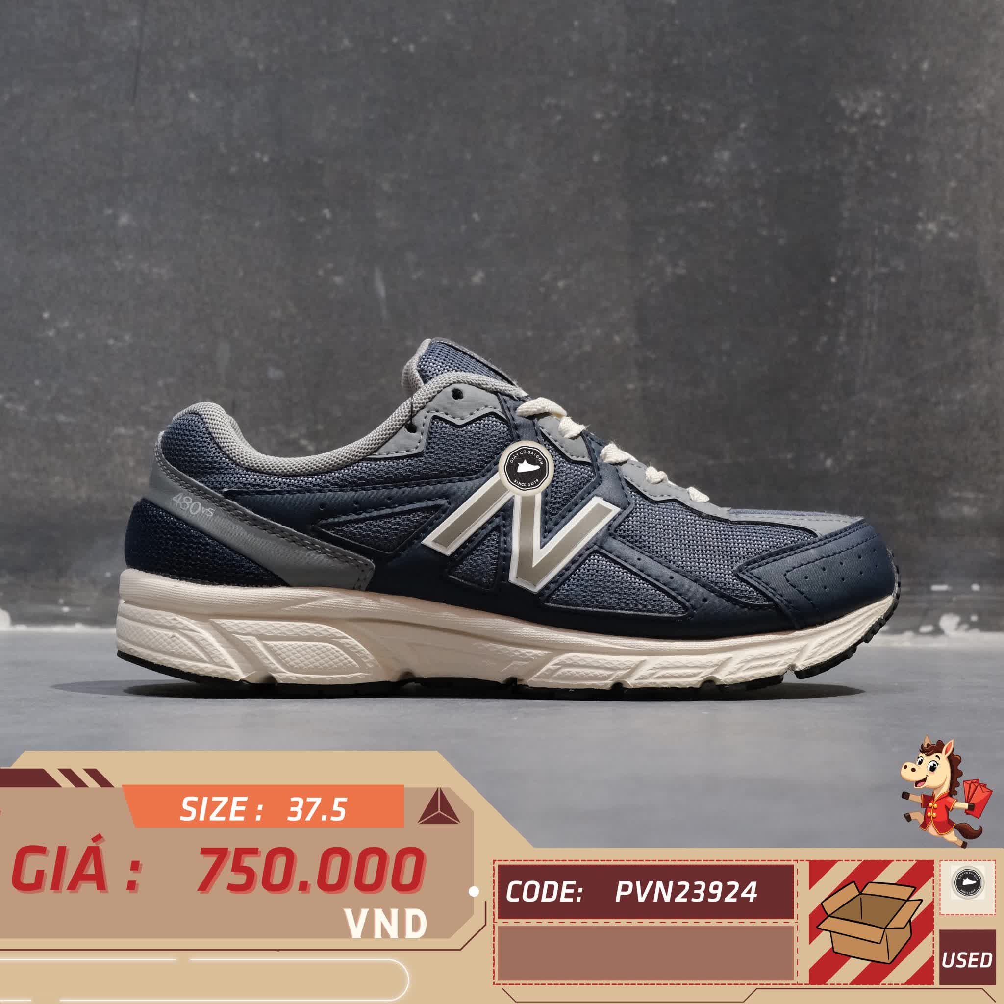 🔥 NEW BALANCE 480v5 NAVY GREY – W480KE5 – SIZE 37.5 – PVN23924 – CHÍNH HÃNG