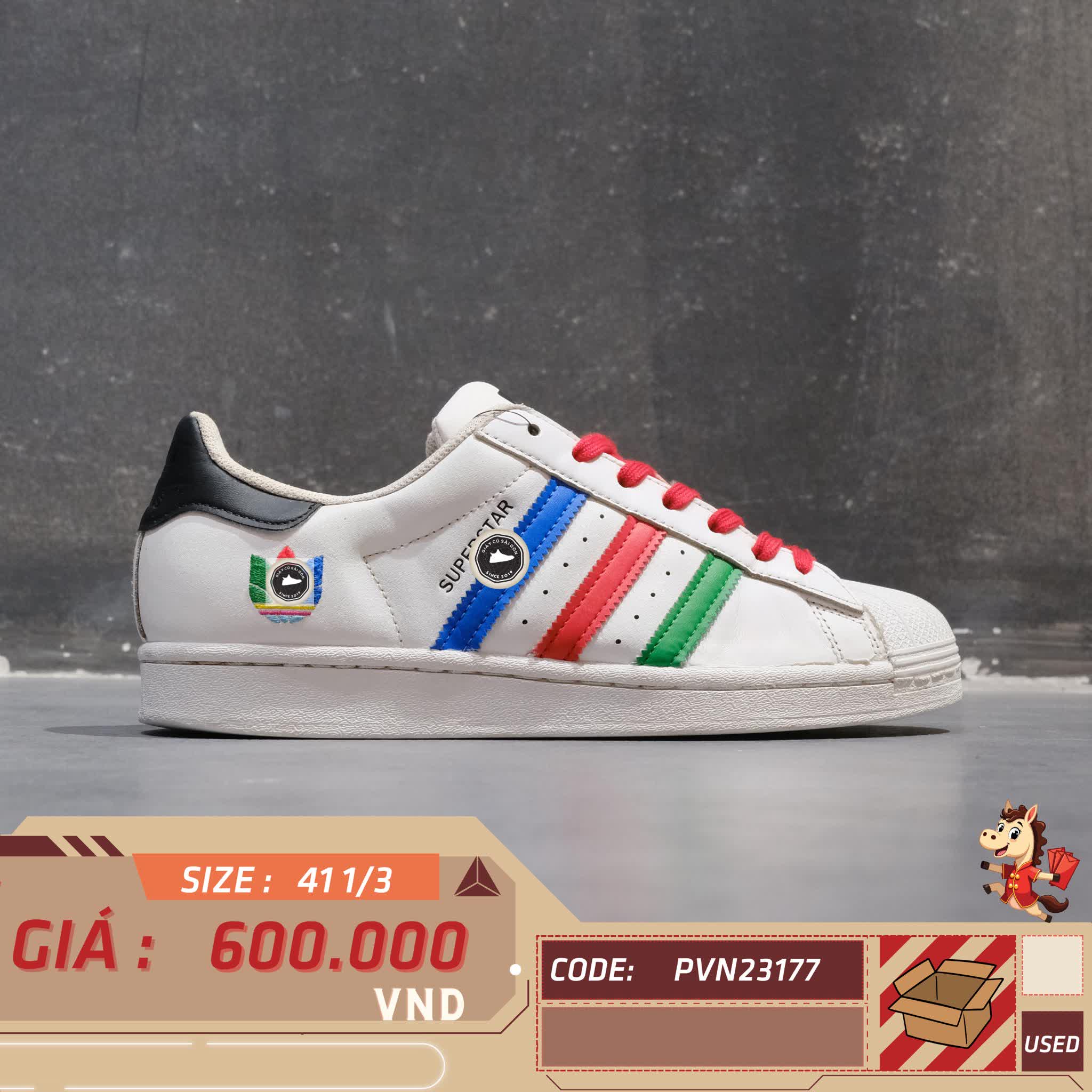 🔥 ADIDAS SUPERSTAR ‘COLORFUL TREFOIL’ – SIZE 41 1/3 – PVN23177 – CHÍNH HÃNG