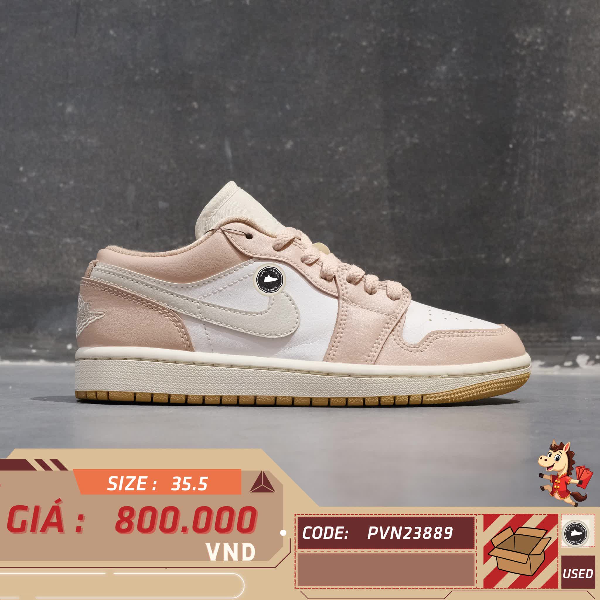 🔥 AIR JORDAN 1 LOW “PARTICLE BEIGE” – SIZE 35.5 – PVN23889 – CHÍNH HÃNG