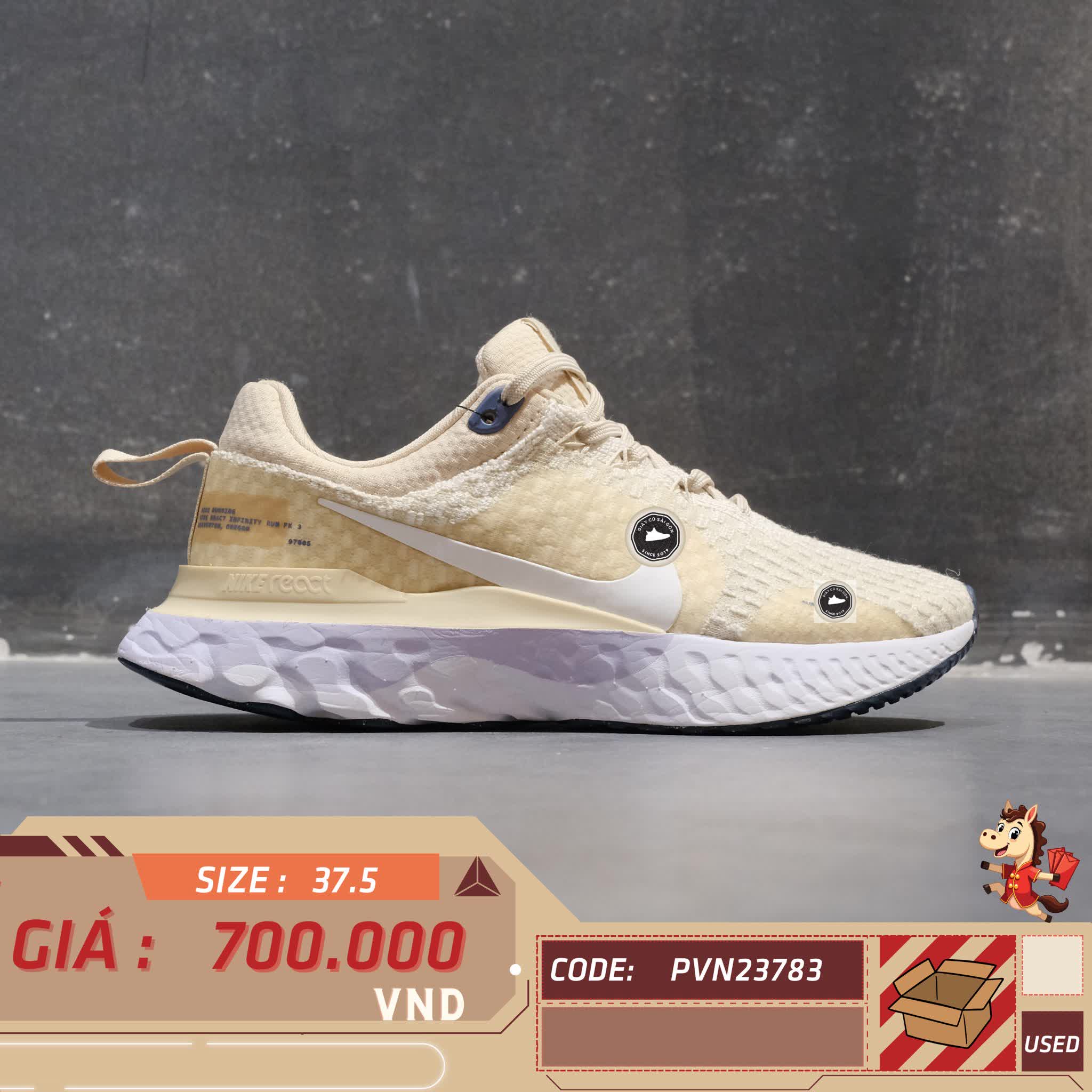 🔥 NIKE REACT INFINITY RUN FLYKNIT 3 ‘OATMEAL’ – DZ3016-101 – SIZE 37.5 – PVN23783 – CHÍNH HÃNG