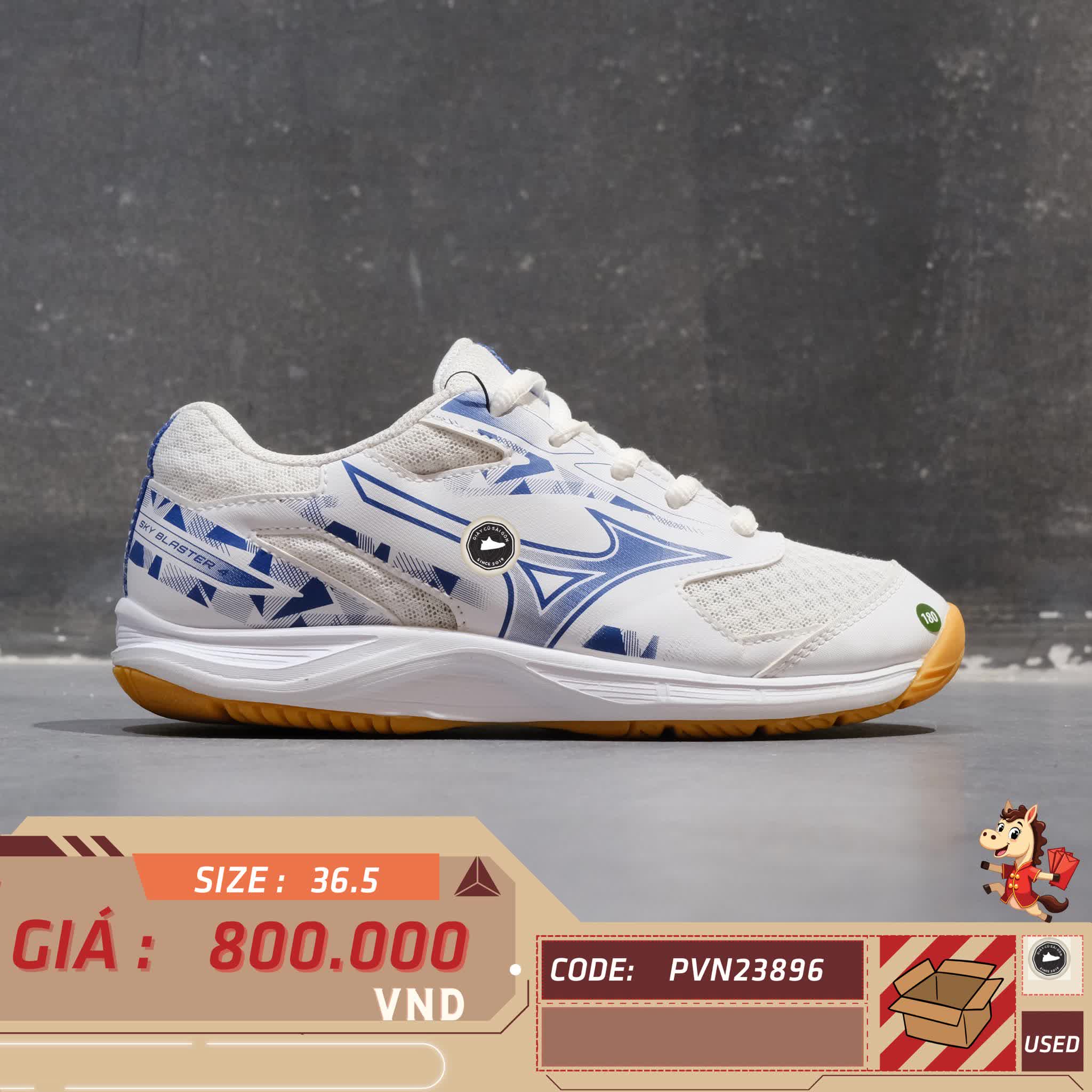 🔥 MIZUNO SKY BLASTER 4 WIDE “WHITE/BLUE” – SIZE 36.5 – PVN23896 – CHÍNH HÃNG