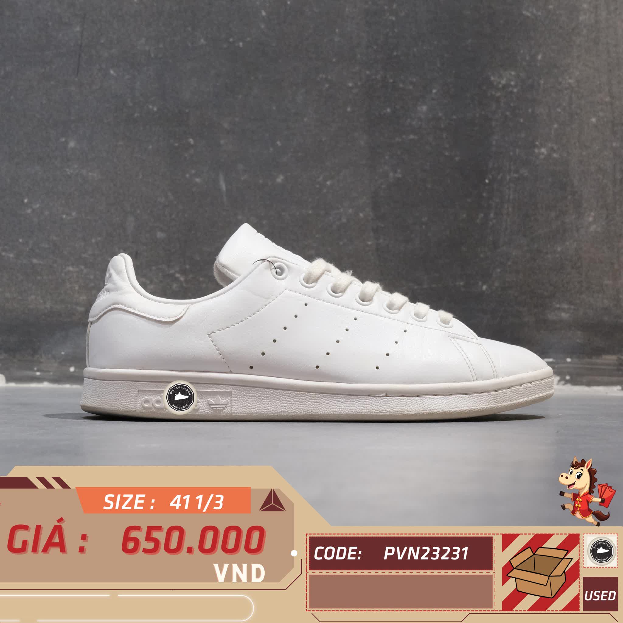 🔥 ADIDAS STAN SMITH ‘CLOUD WHITE’ – SIZE 41 1/3 – PVN23231 – CHÍNH HÃNG