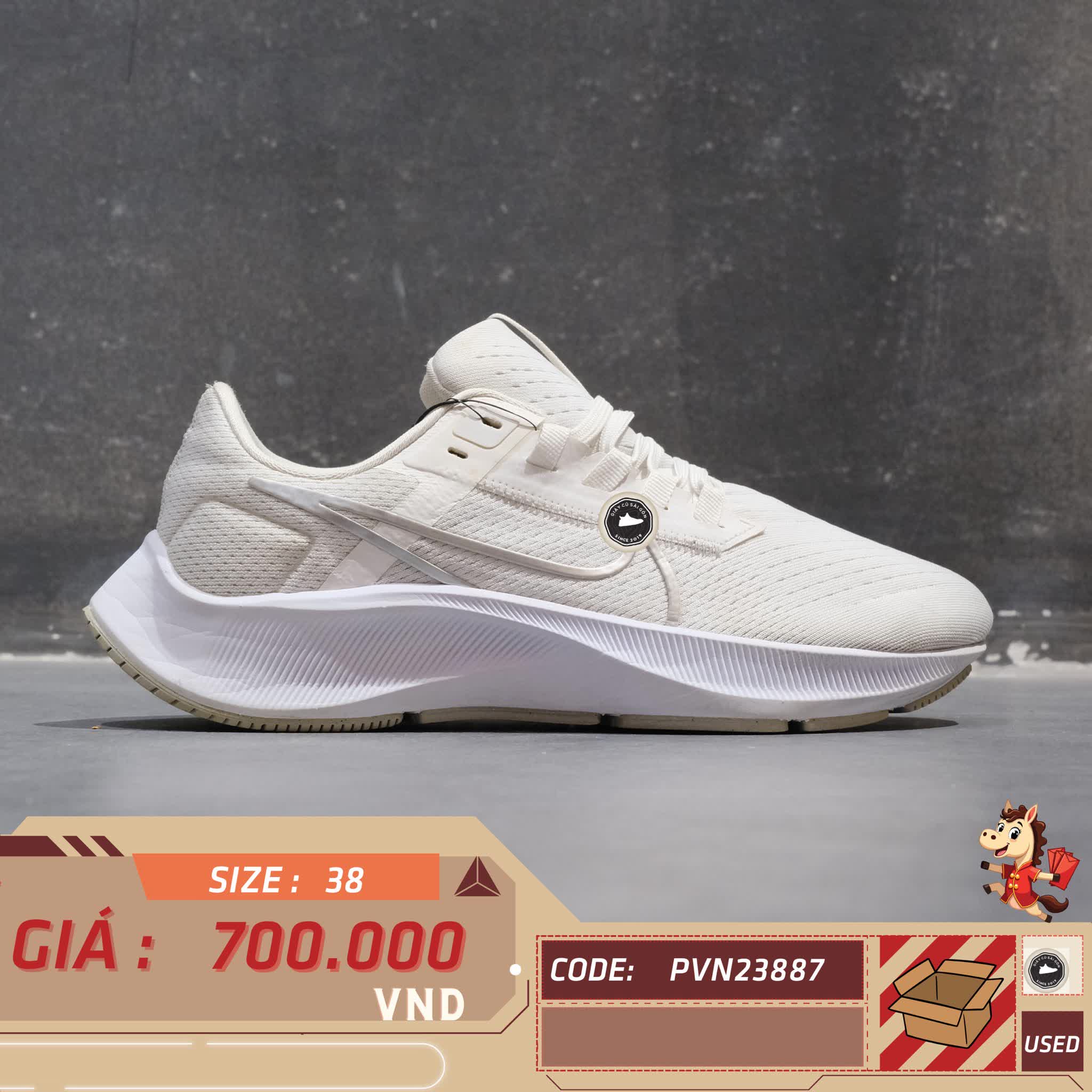 🔥 Nike Air Zoom Pegasus 38 ‘White Metallic Silver’ – SIZE 38 – PVN23887 – CHÍNH HÃNG