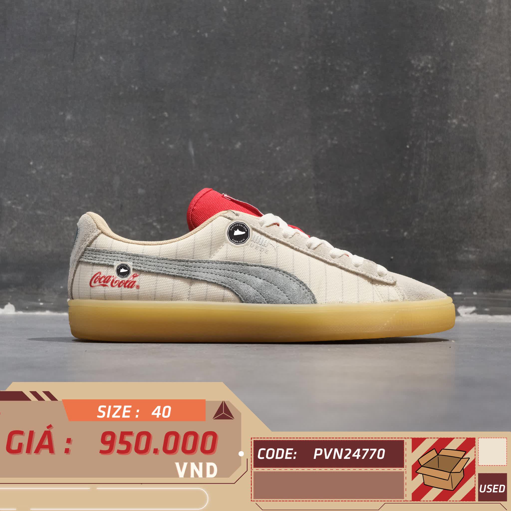 🔥 PUMA SUEDE COCA-COLA ‘IVORY GLOW SLATE’ – SIZE 40 – PVN24770 – CHÍNH HÃNG