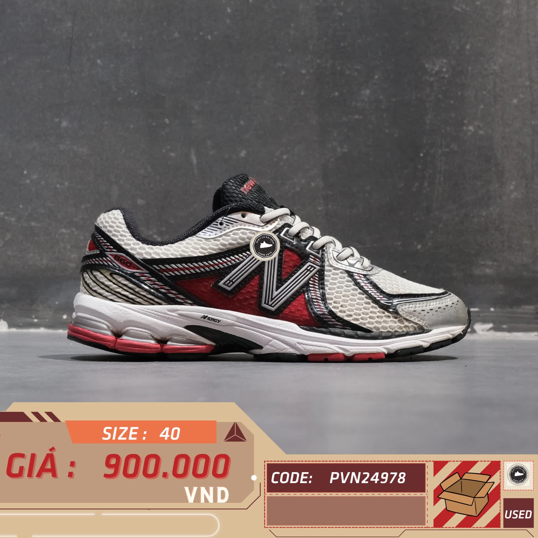 🔥 NEW BALANCE 860 V2 ‘WHITE SILVER RED’ – SIZE 40 – PVN24978 – CHÍNH HÃNG