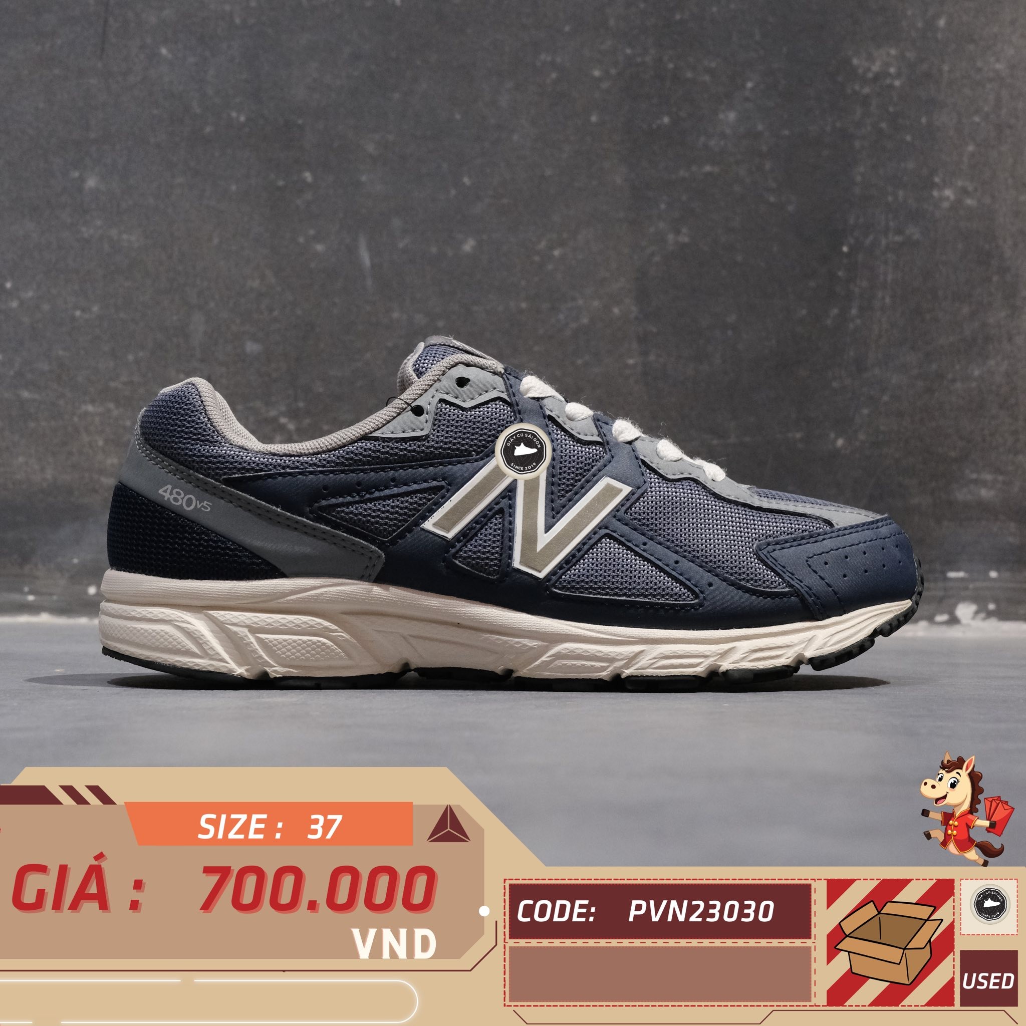 New Balance 480v5 Navy Grey - W480KE5 - Size 37 - GIÀY 2HAND CHÍNH HÃNG PVN23030