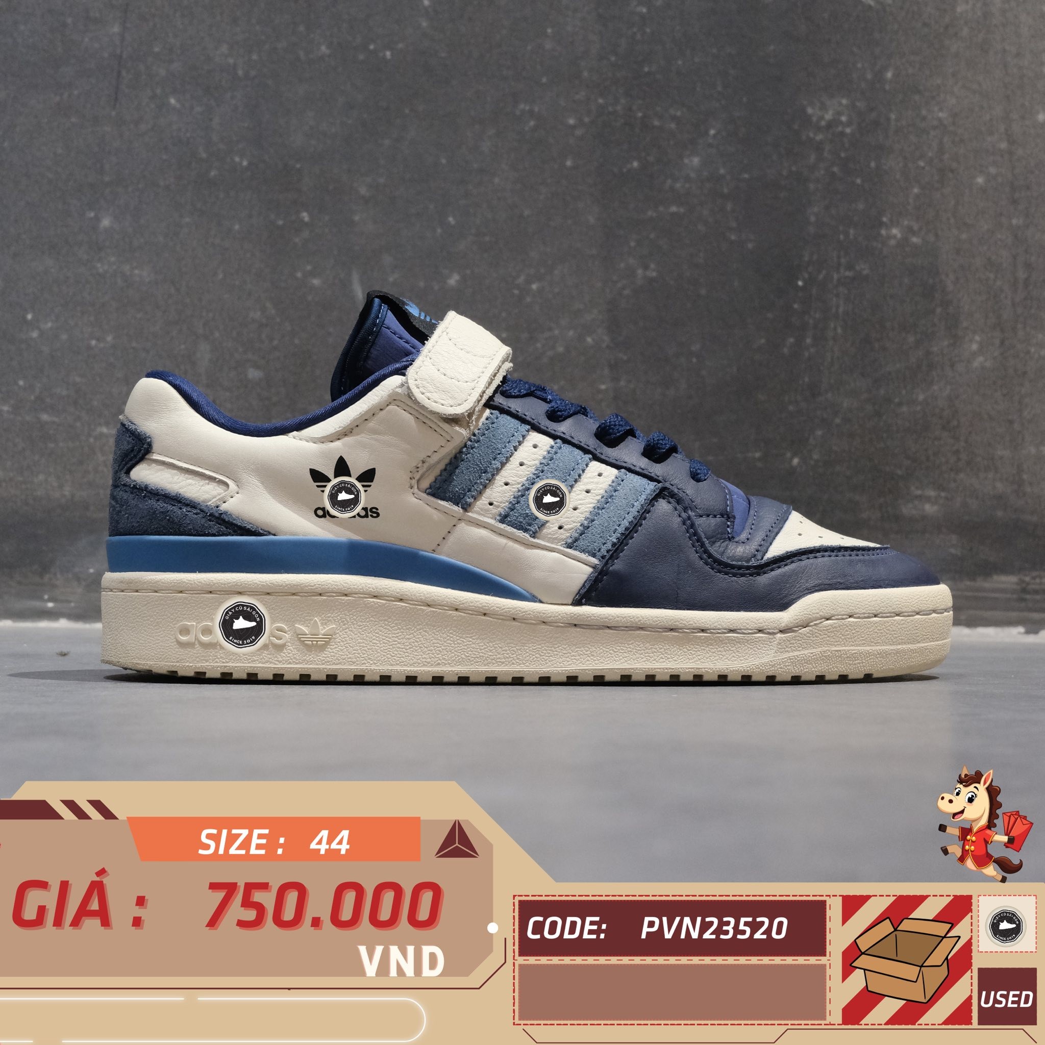 Adidas Forum 84 Low White Dark Blue - GX2162 - Size 44 - GIÀY 2HAND CHÍNH HÃNG PVN23520
