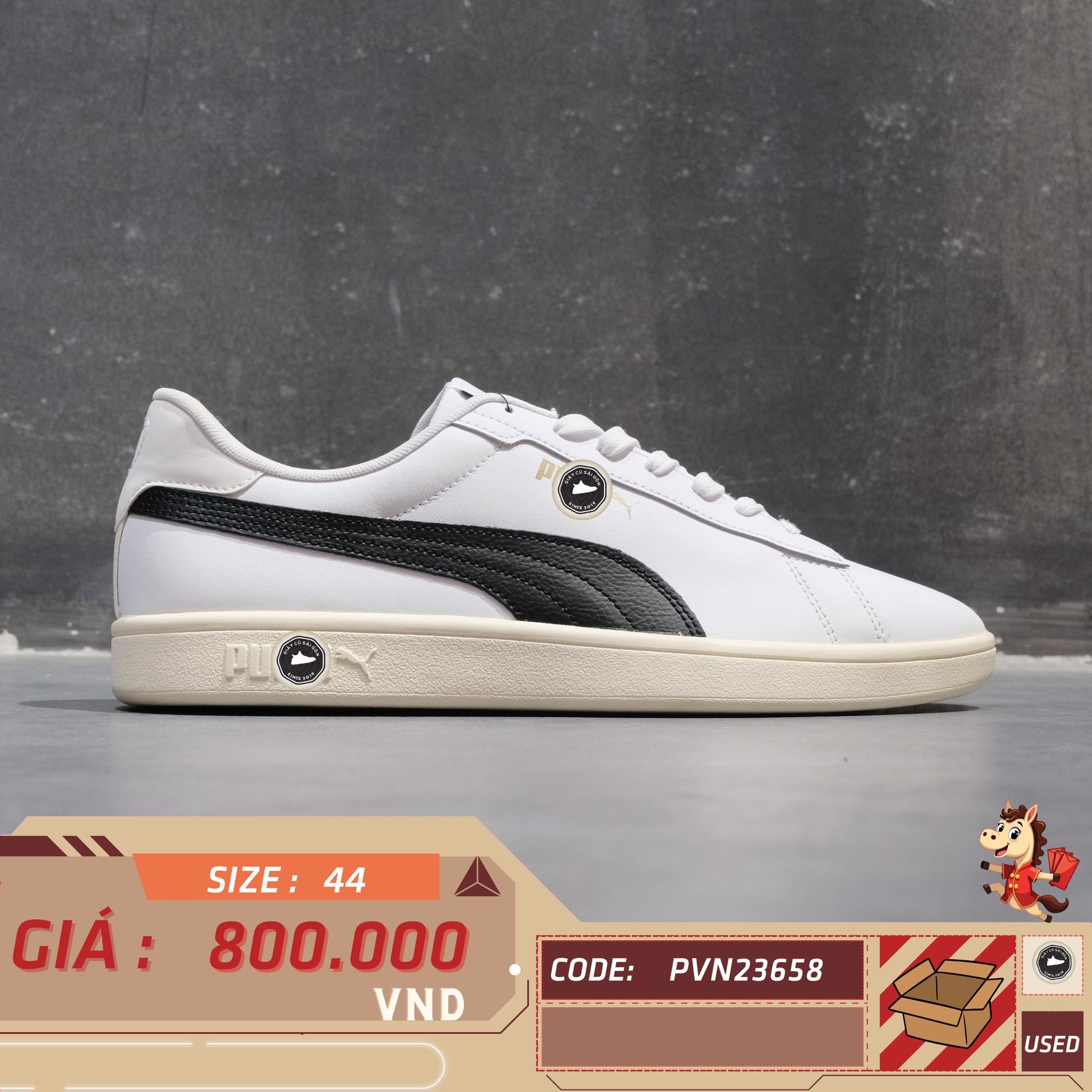 Puma Smash 3.0 L White Black Gold - 390987 03 - Size size 44 - GIÀY 2HAND CHÍNH HÃNG PVN23658