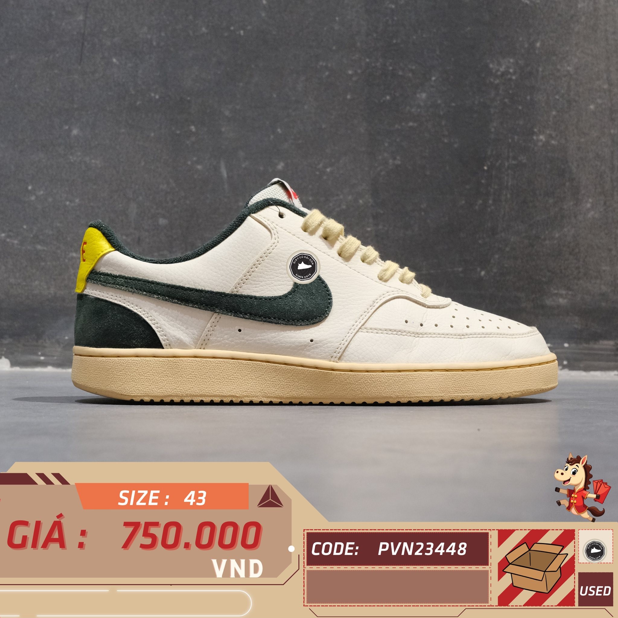 Nike Court Vision Low Sail Pro Green - FD0320 133 - Size 43 - GIÀY 2HAND CHÍNH HÃNG PVN23448