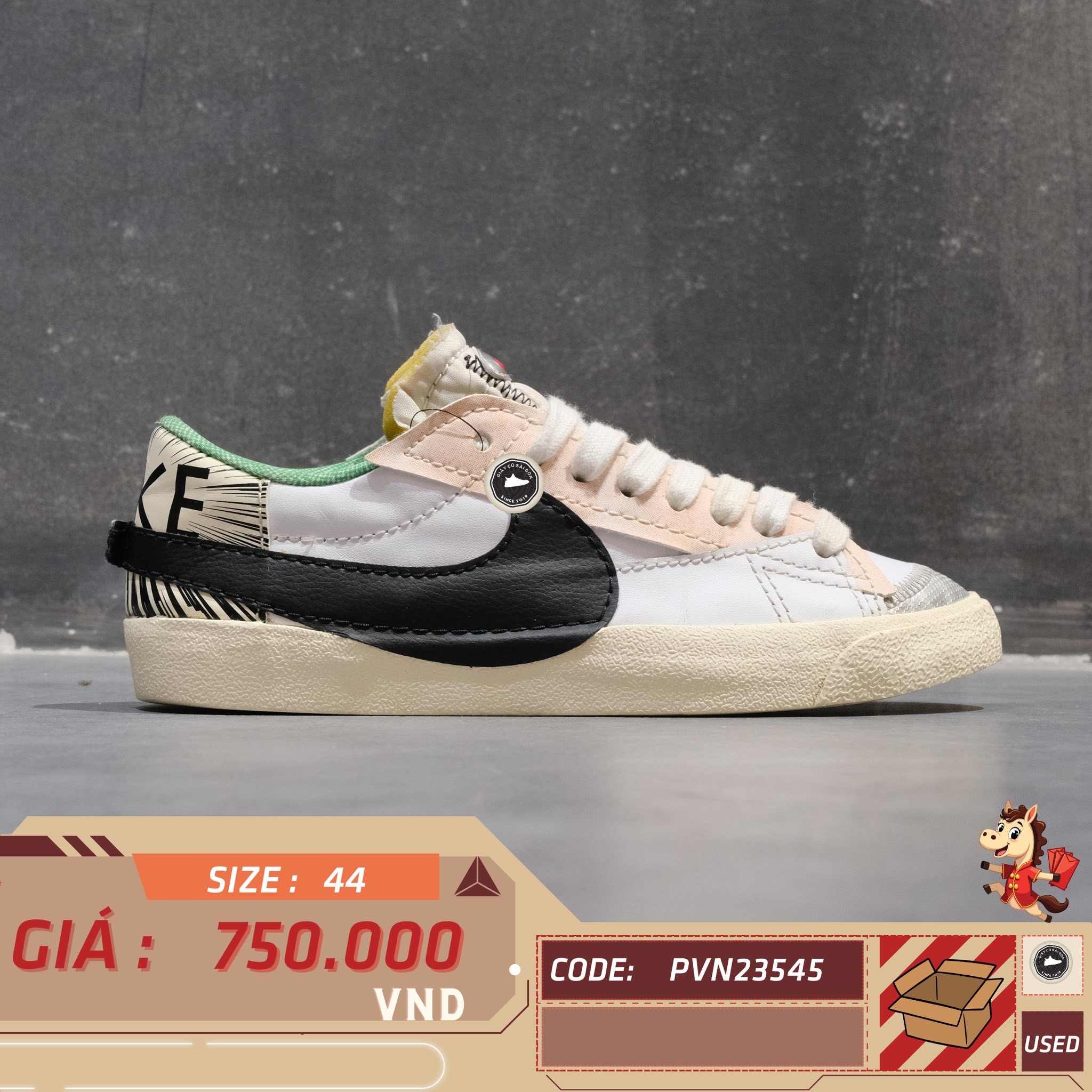 Nike Blazer Low '77 Jumbo Mighty Swooshers - DX6059 101 - Size 44 - GIÀY 2HAND CHÍNH HÃNG PVN23545