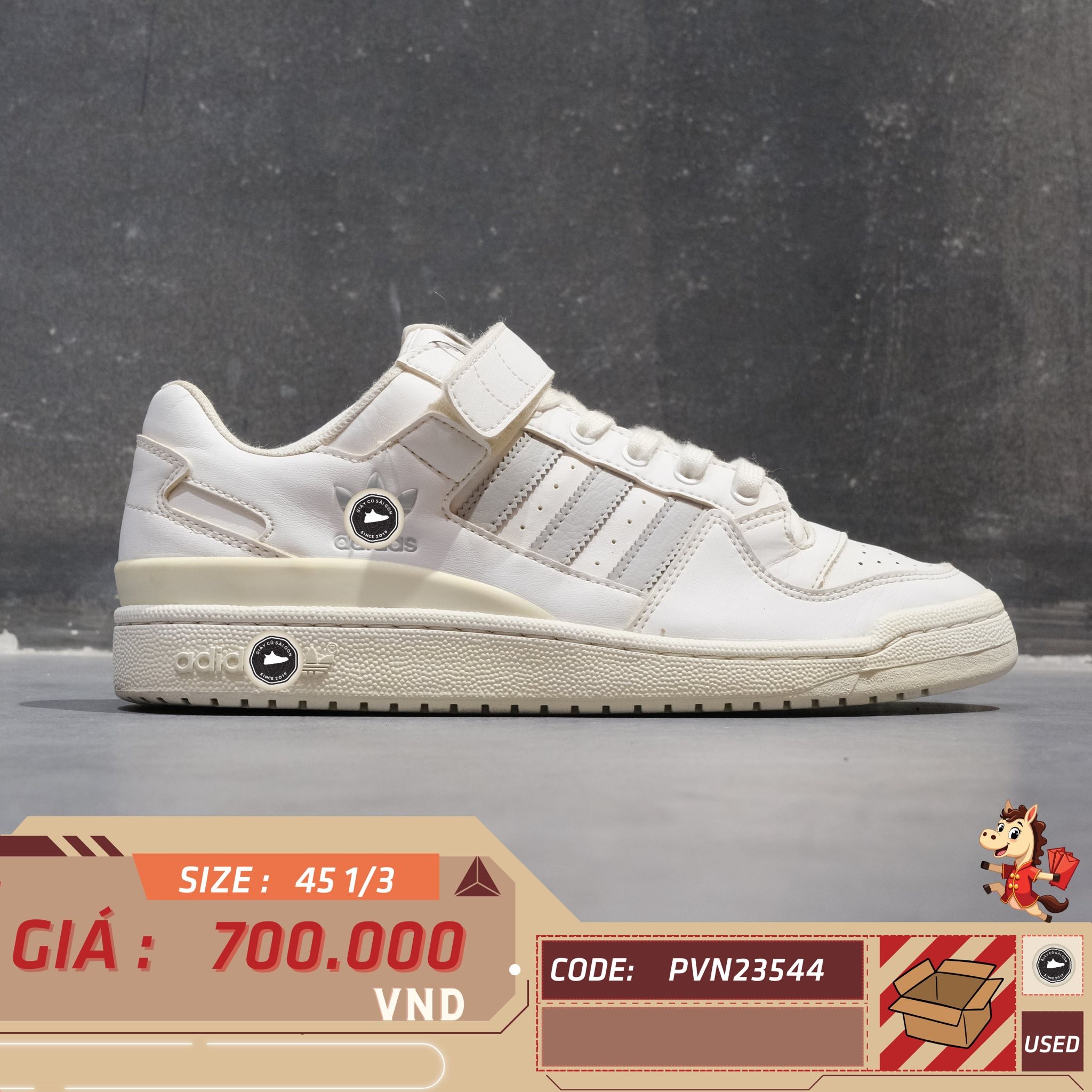 Adidas Forum Low White Grey - CG7134 - Size 45 1/3 - GIÀY 2HAND CHÍNH HÃNG PVN23544