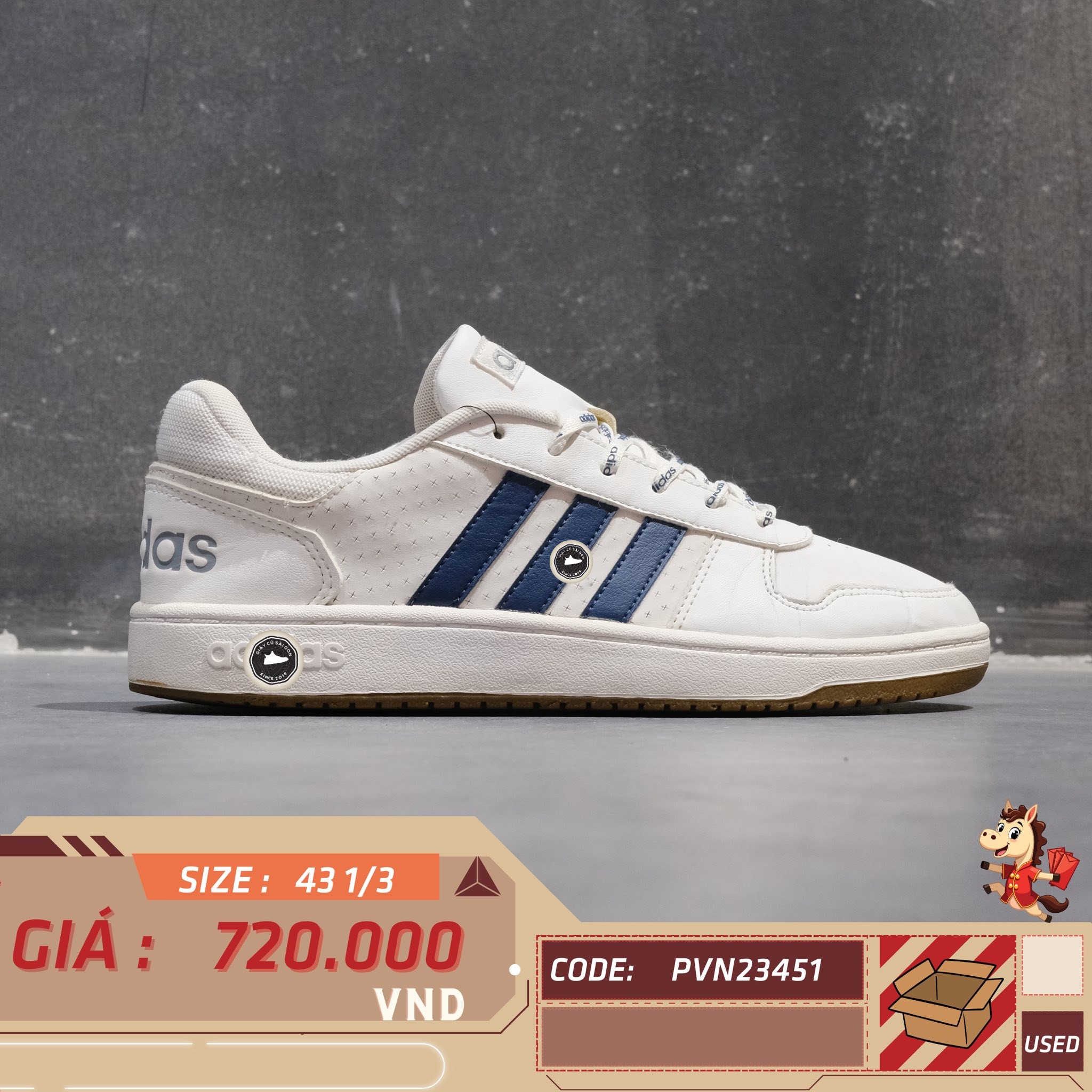 Adidas Hoops 2.0 White Crew Navy - GZ7969 - Size 43 1/3 - GIÀY 2HAND CHÍNH HÃNG PVN23451